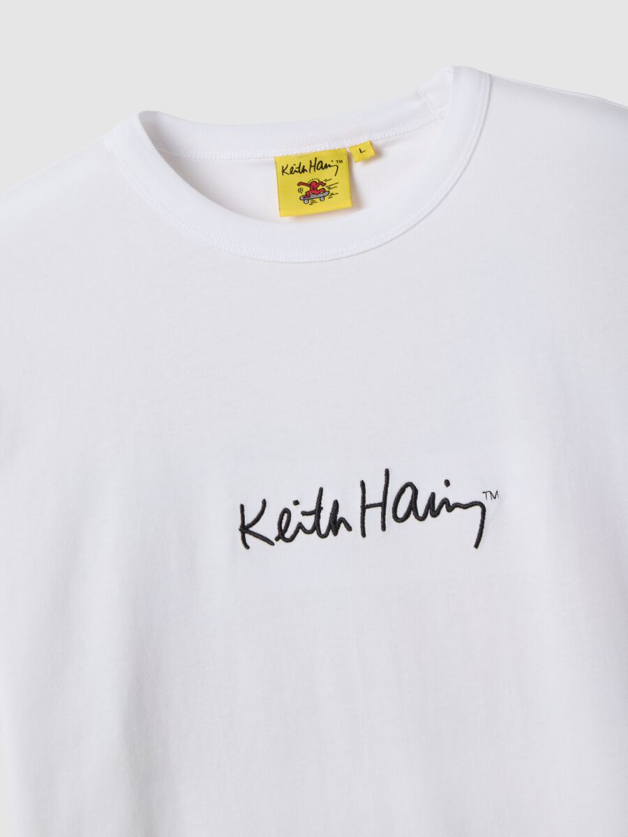 White short-sleeve pure cotton T-shirt with Keith Haring signature_5