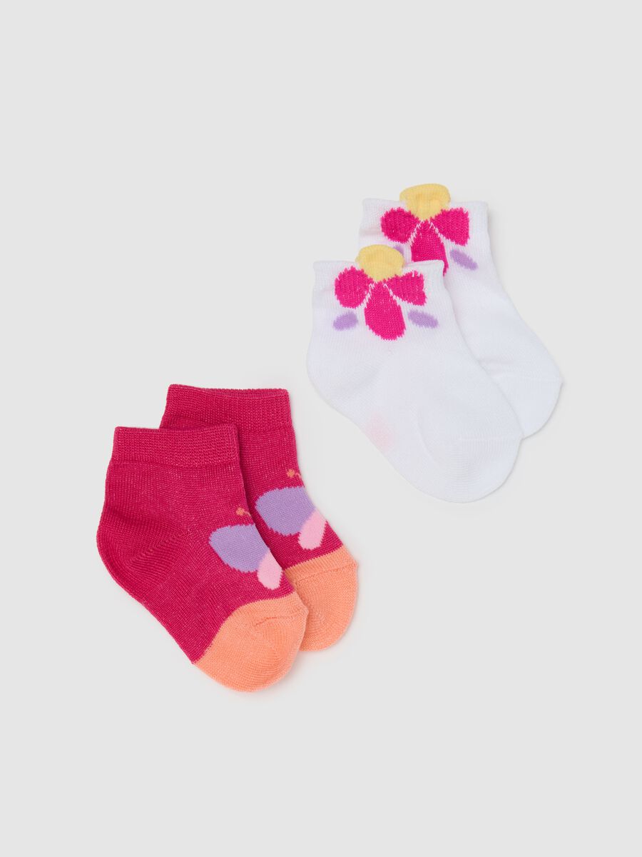 Girls' short multicolour cotton socks with pattern_0