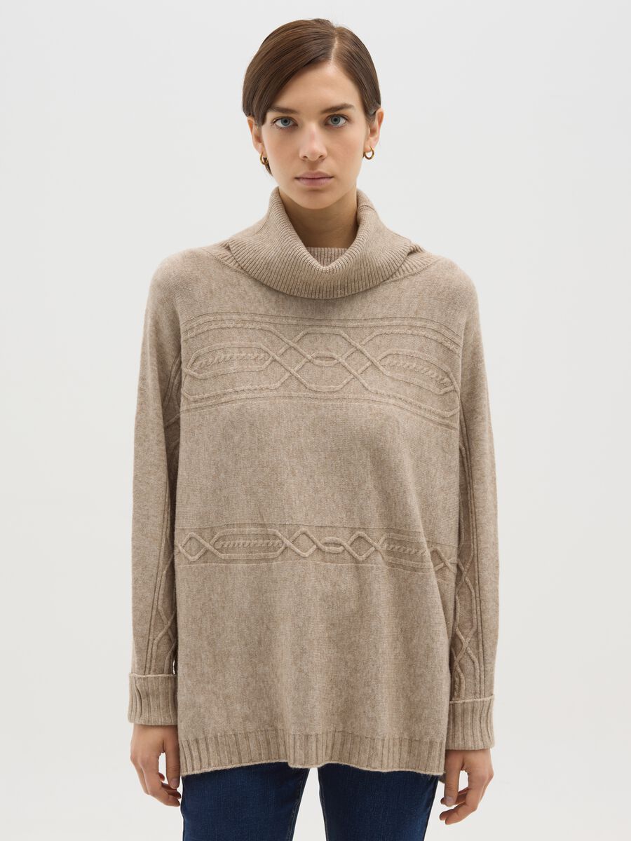 Beige regular fit jumper with high neck_0