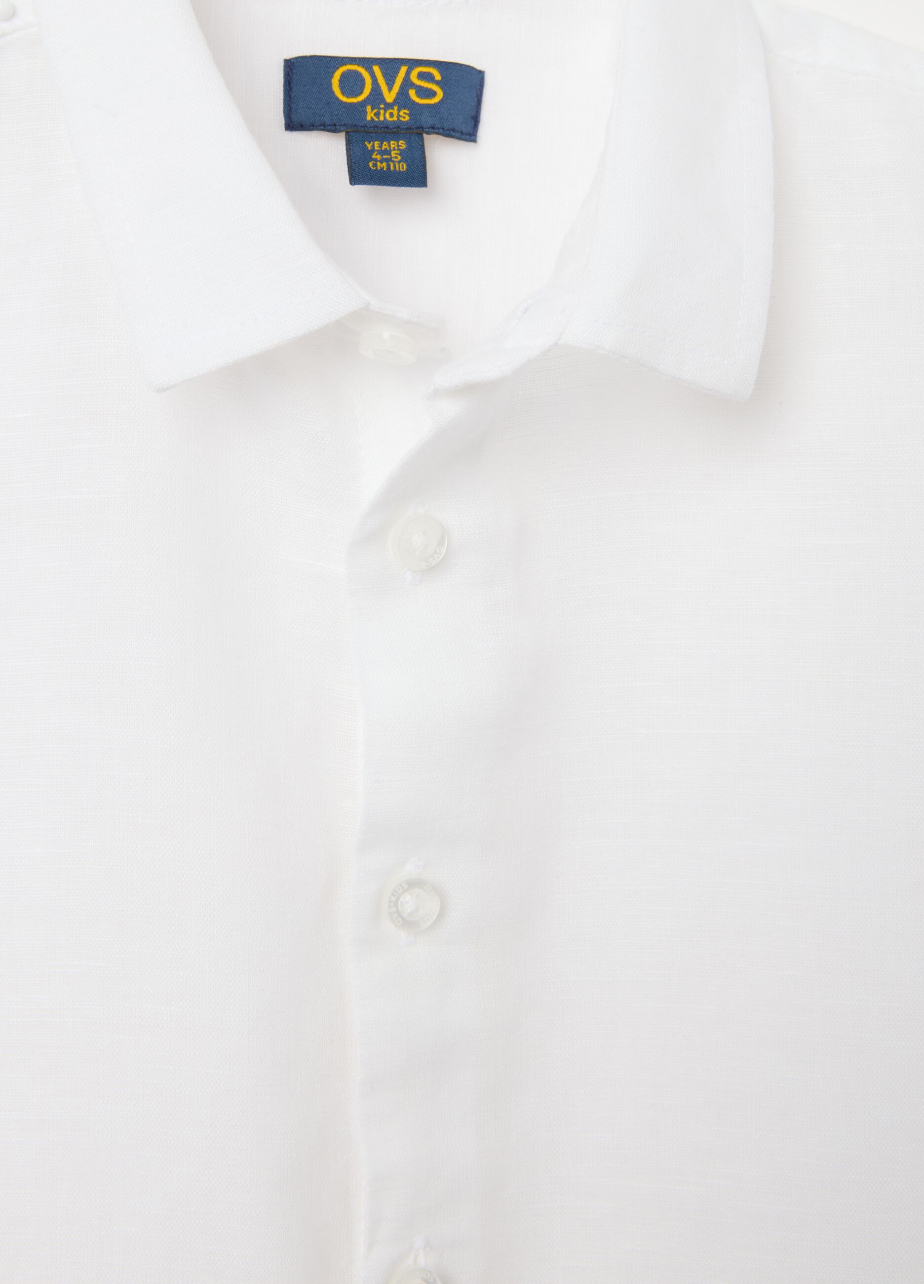 White regular fit linen-cotton blend child's shirt with buttons