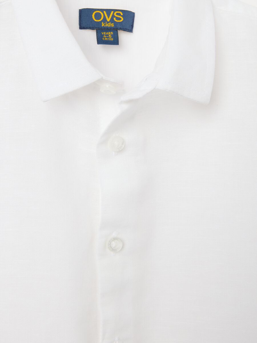 White regular fit linen-cotton blend child's shirt with buttons_2