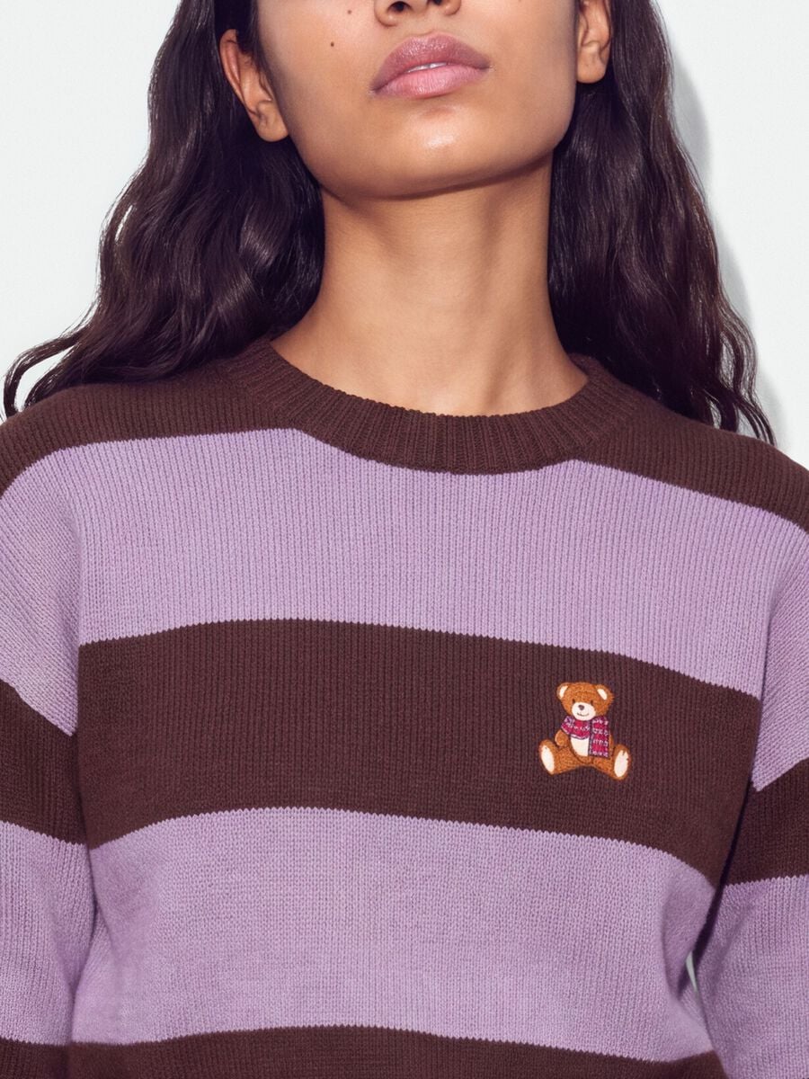 Multicoloured striped viscose-blend jumper with teddy bear embroidery, regular fit_3