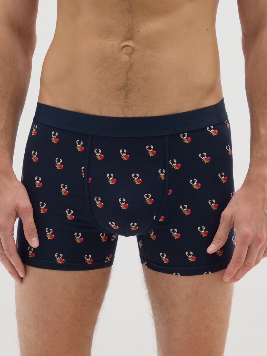 Christmas themed blue stretch cotton regular fit boxers_1