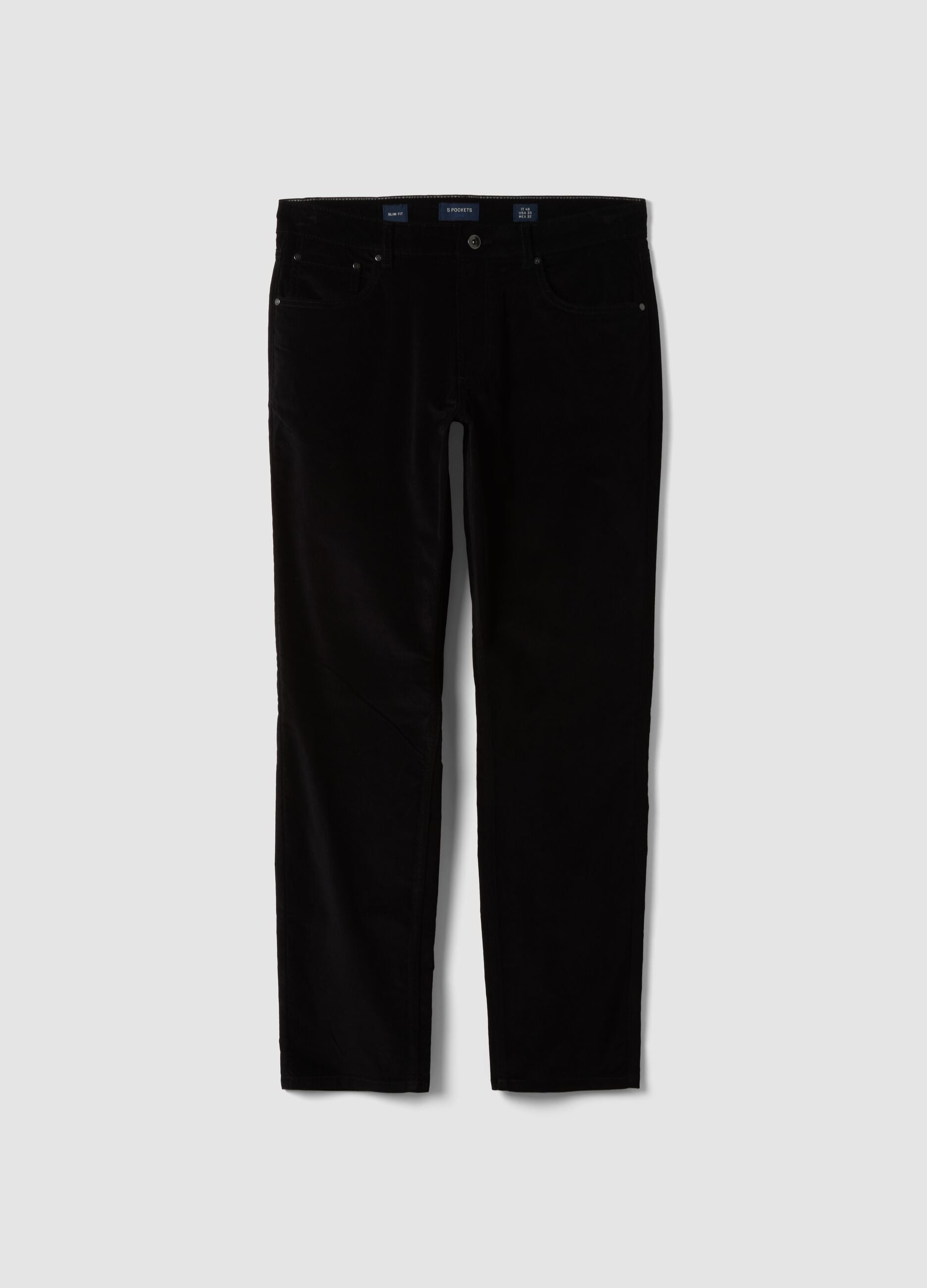 Black ribbed slim-fit stretch cotton trousers