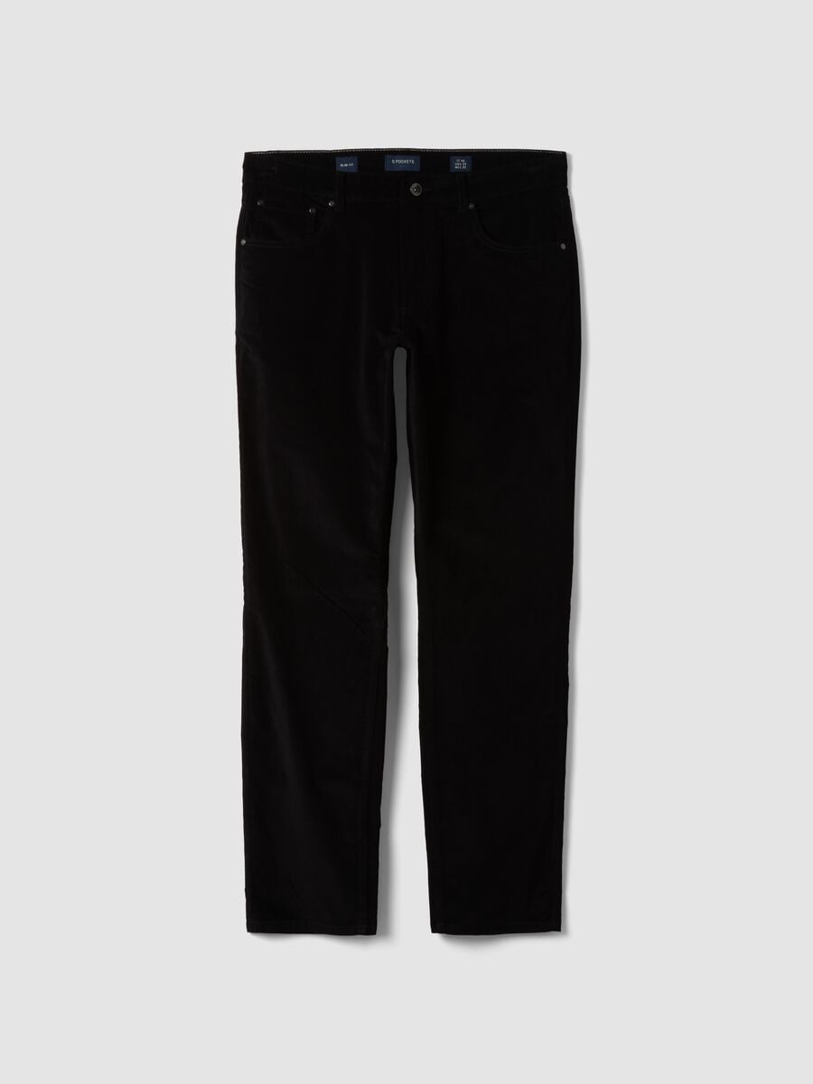 Pantaloni neri a costine in cotone elasticizzato slim fit_0