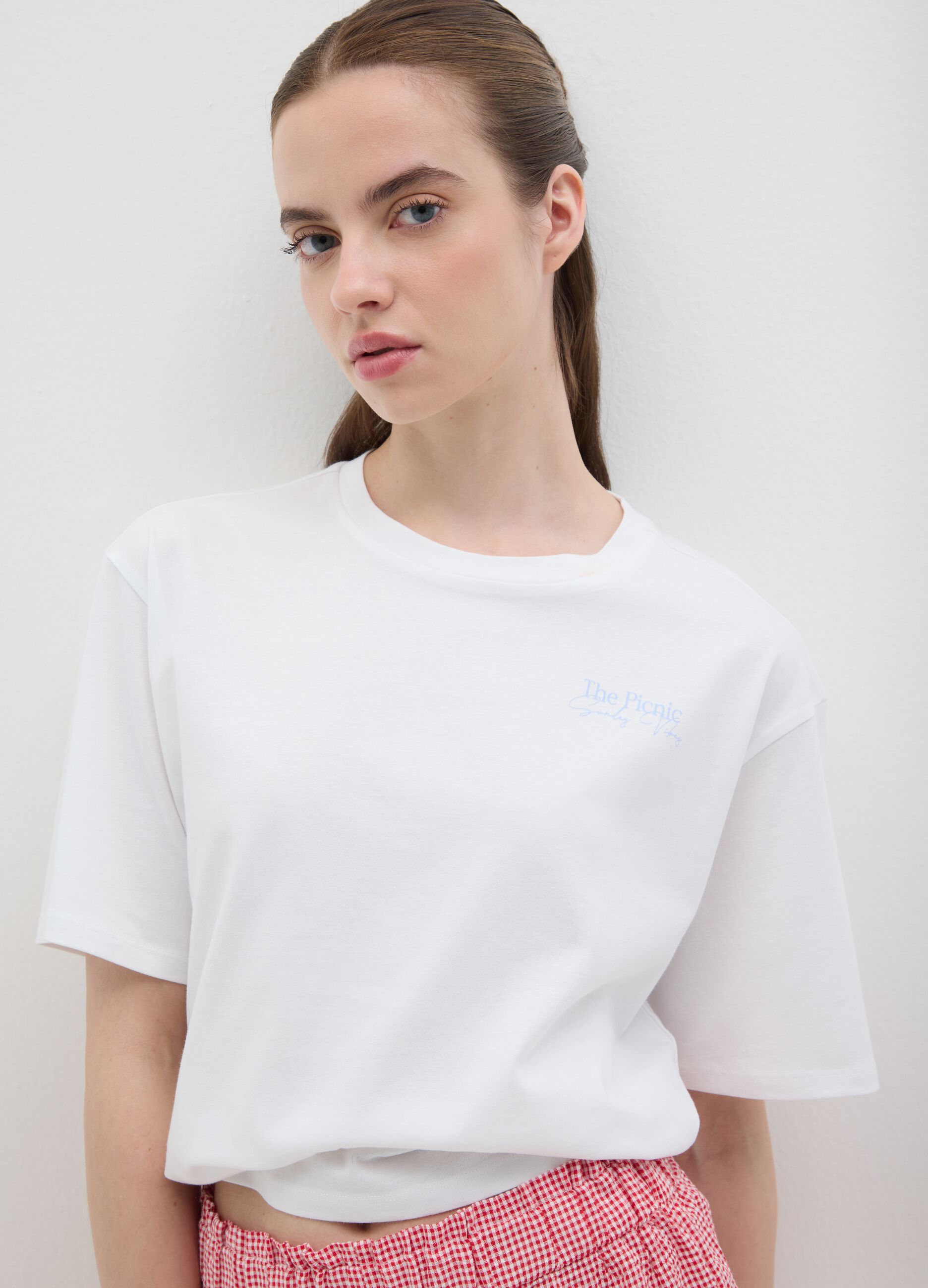 Women's white pure cotton T-shirt relaxed fit
