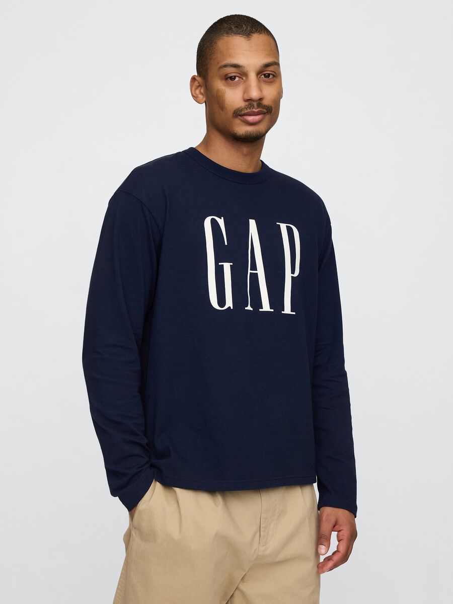 Blue Cotton Long Sleeve T-shirt with Gap Logo_0