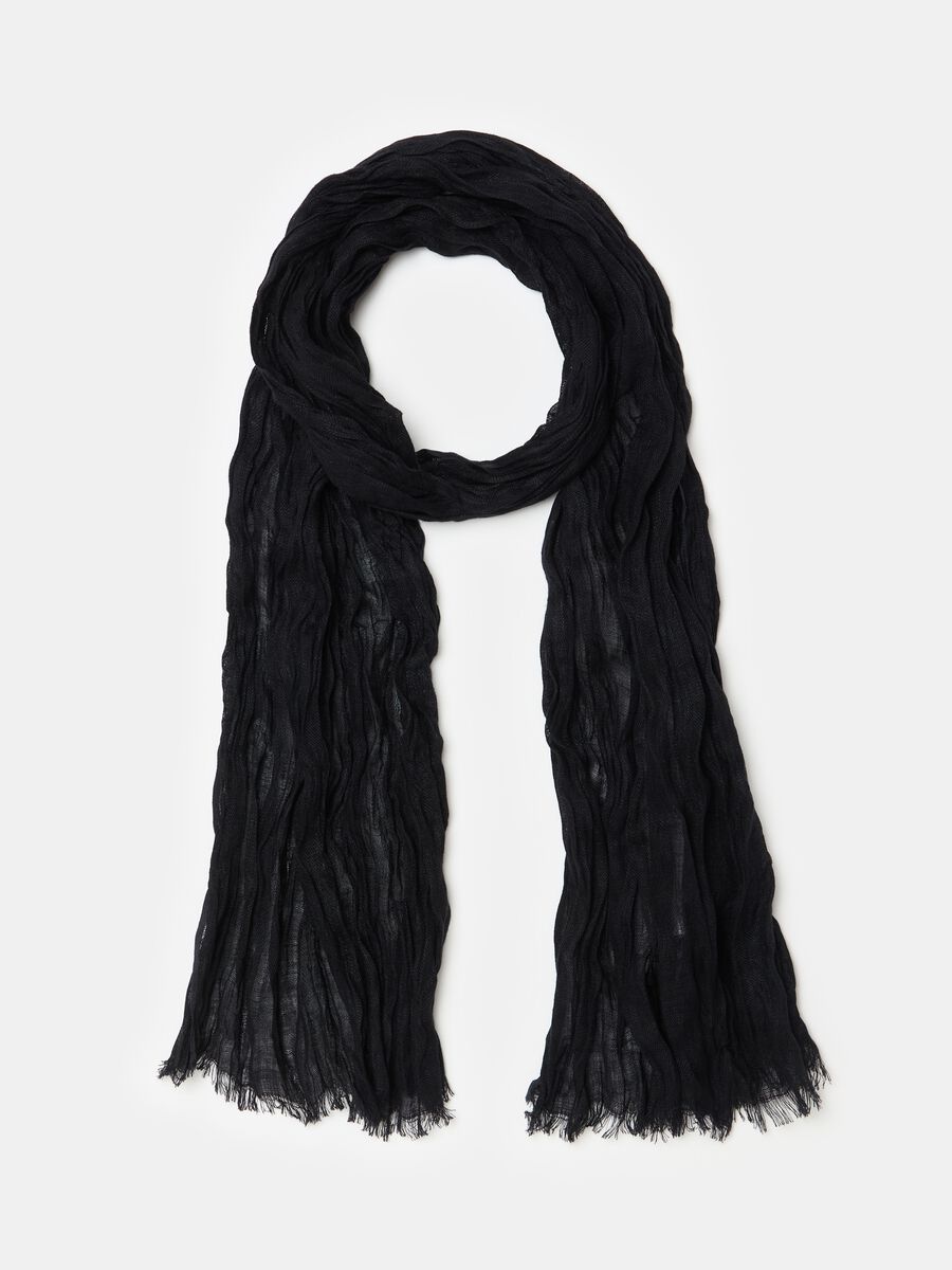 Contemporary fringed scarf in linen_0