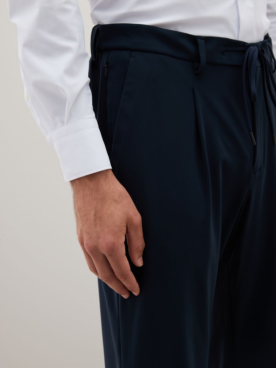 Blue Stretch Fabric Trousers Regular Fit_2