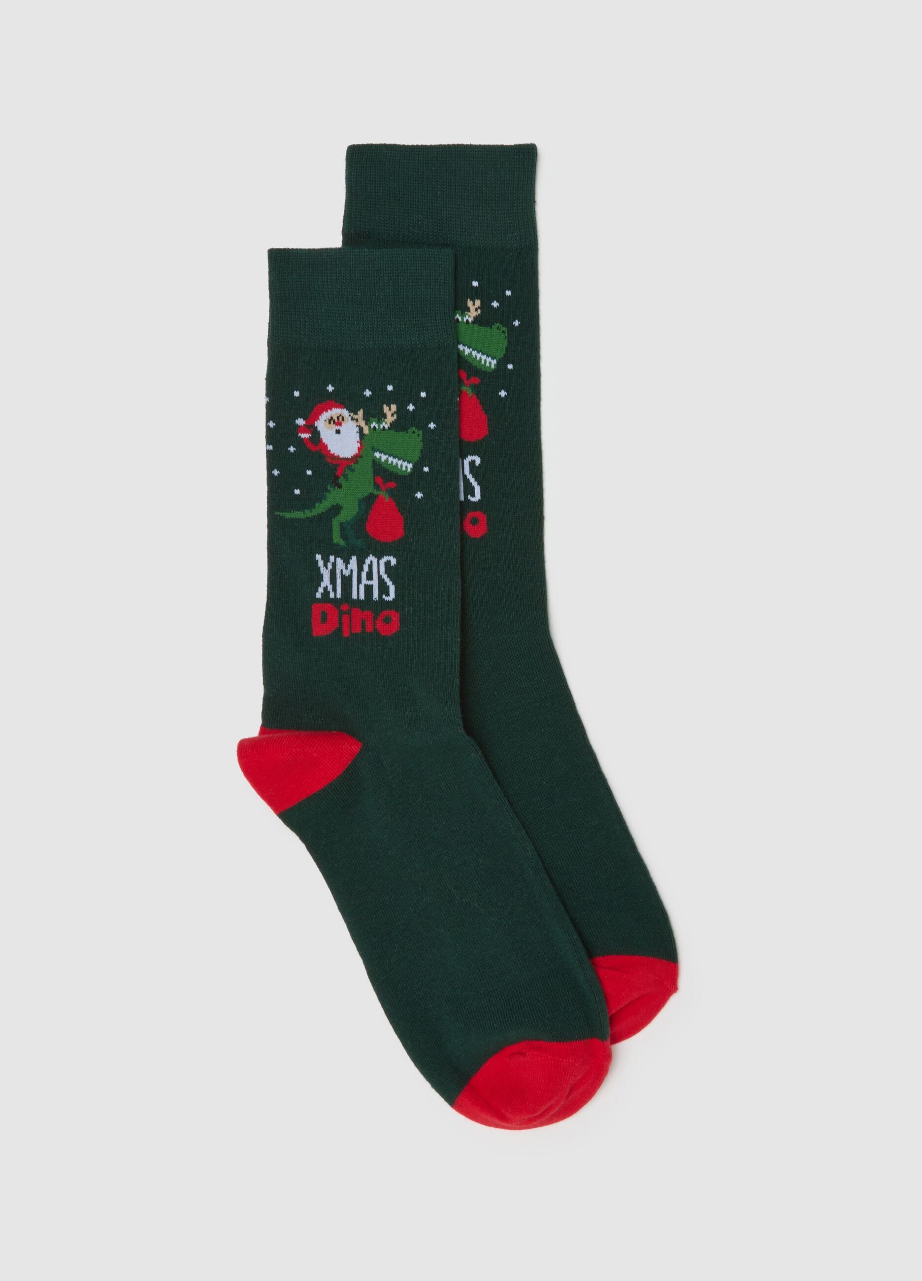 Green Cotton Blend Christmas Socks