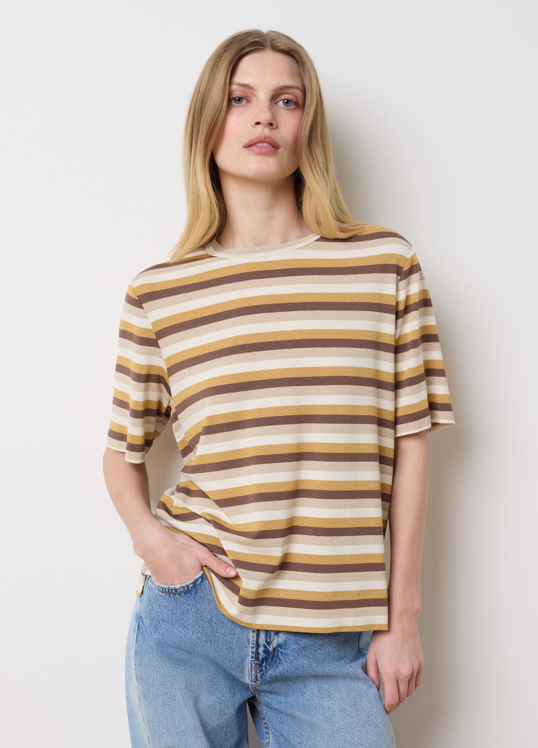 T-shirt with multicoloured stripes and lurex