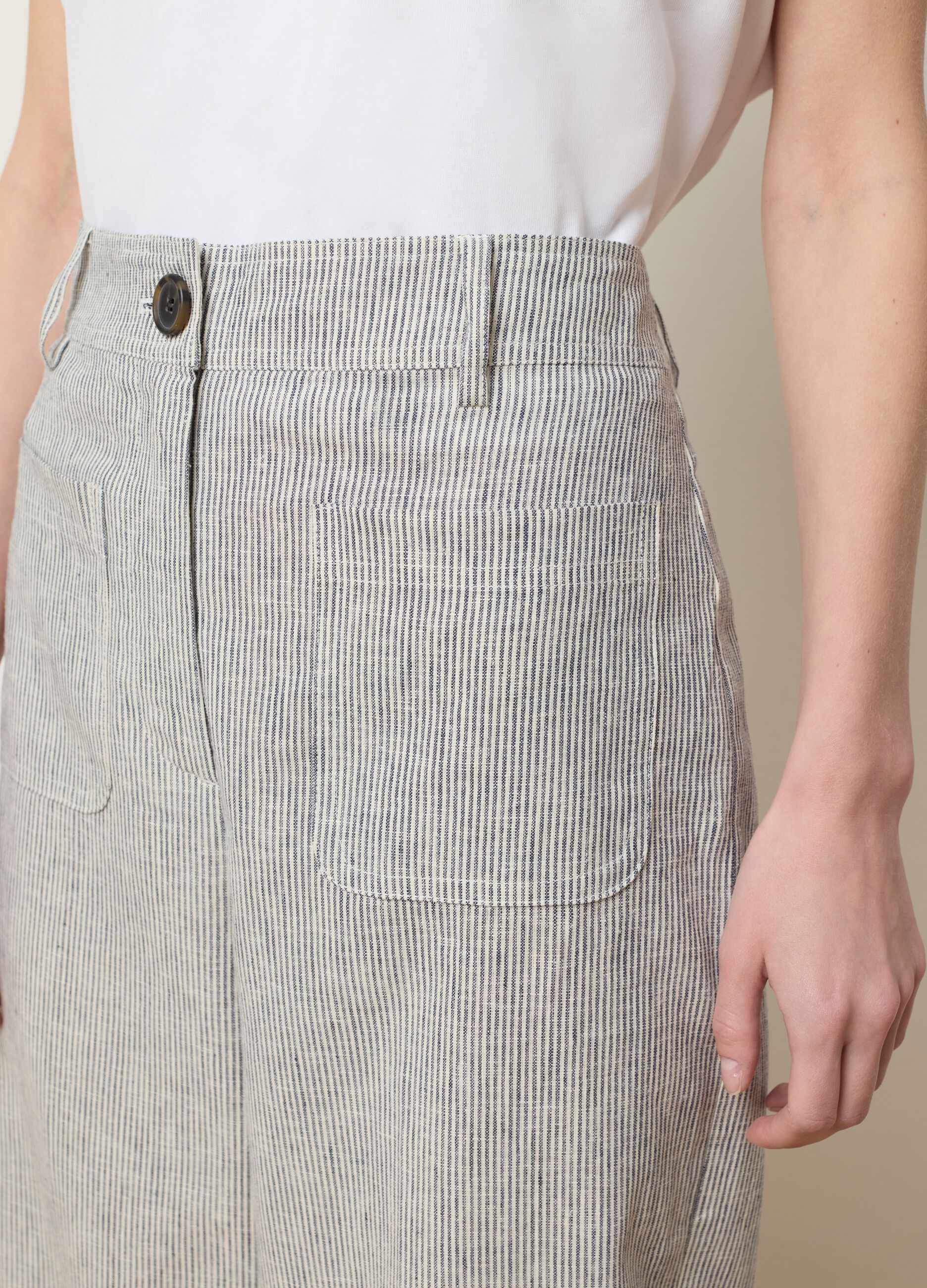 Pantaloni da donna wide leg multicolor in cotone e lino