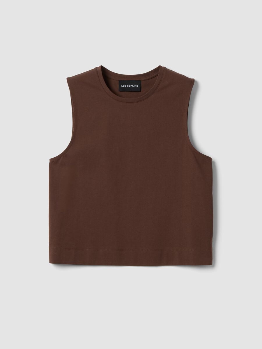Brown cotton-blend tank top_4