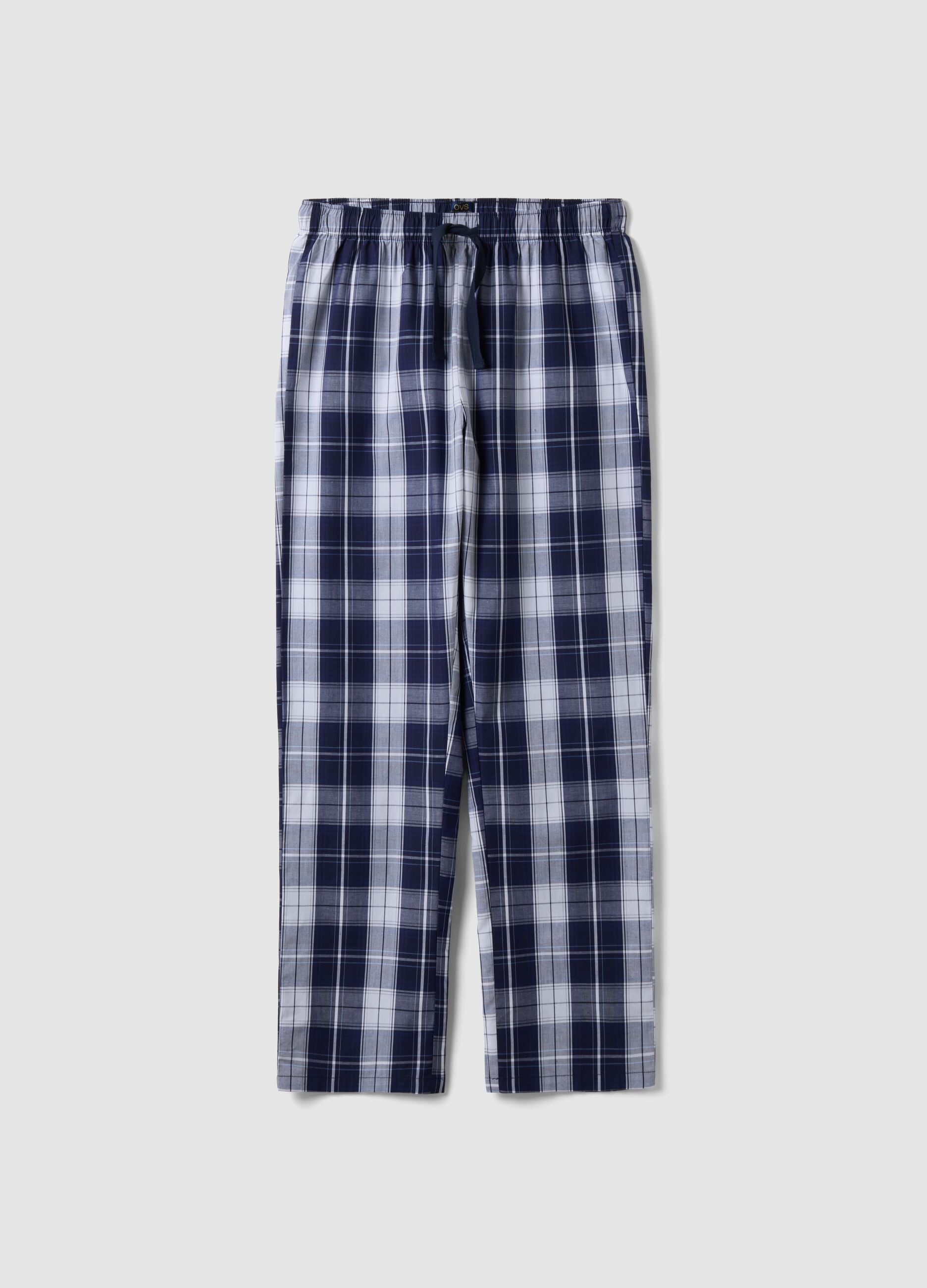 Men&rsquo;s blue organic cotton checked pyjama trousers