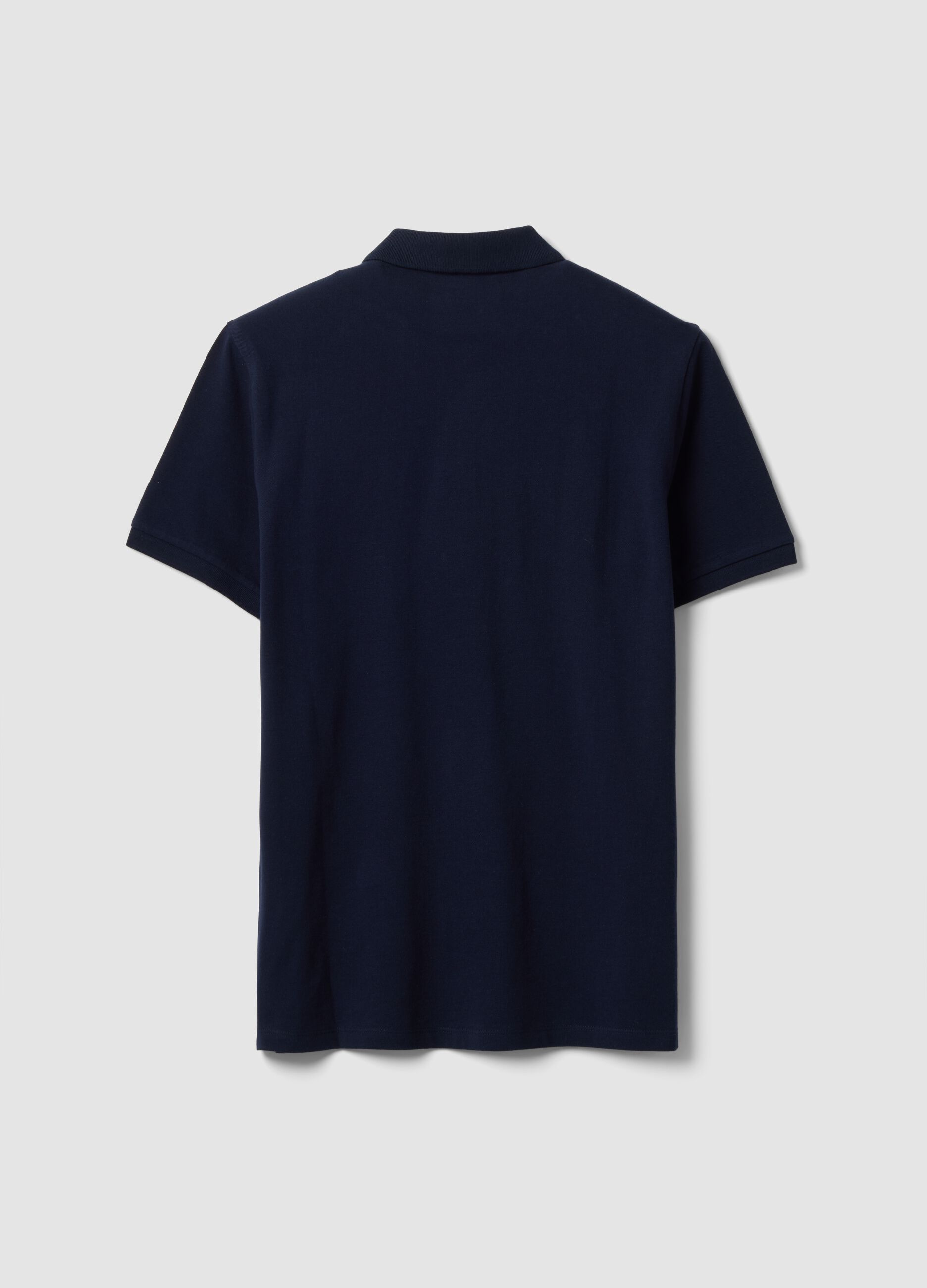 Blue pure cotton piqu&eacute; polo shirt with classic collar, regular fit