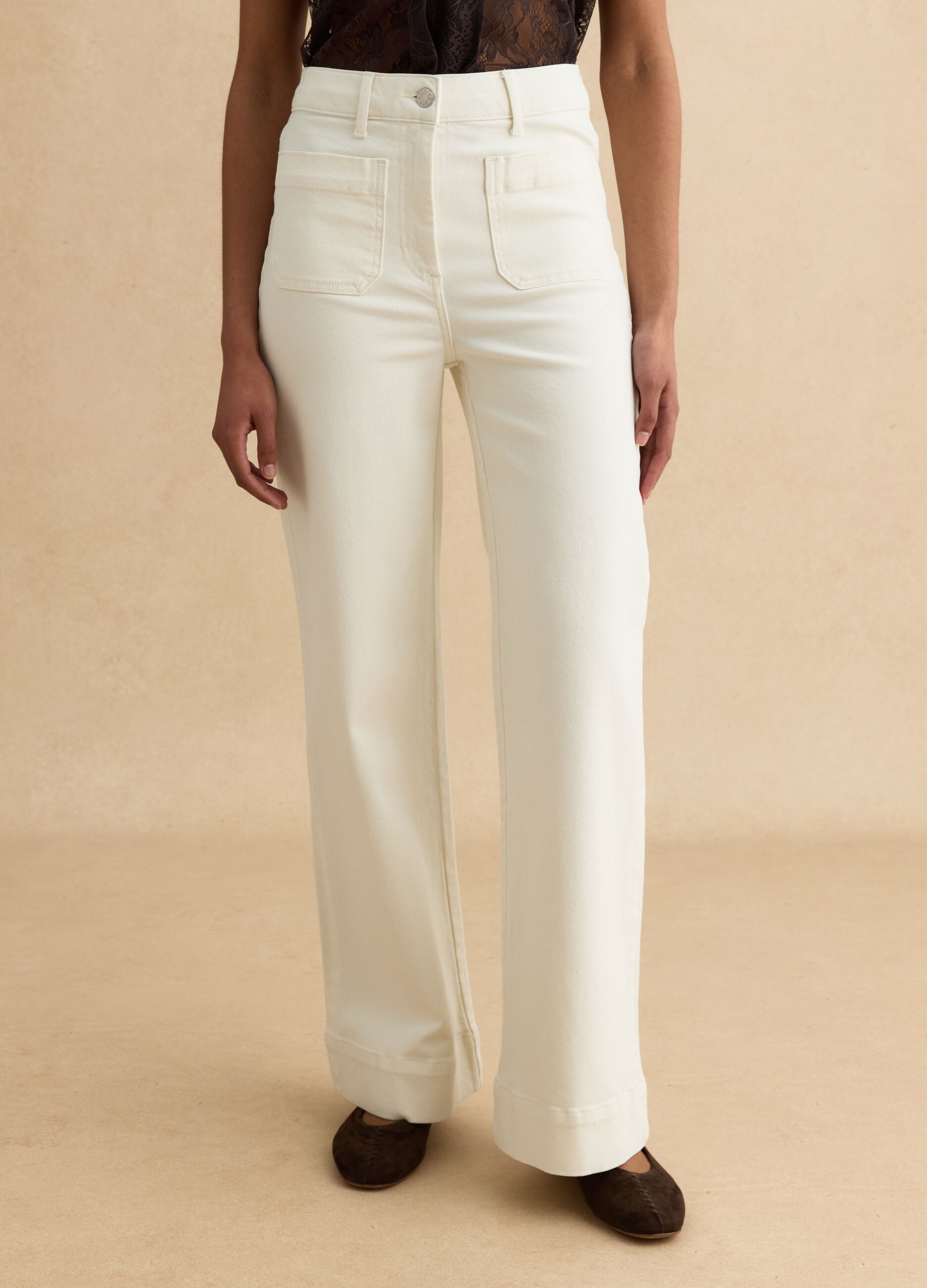 White stretch cotton regular fit trousers