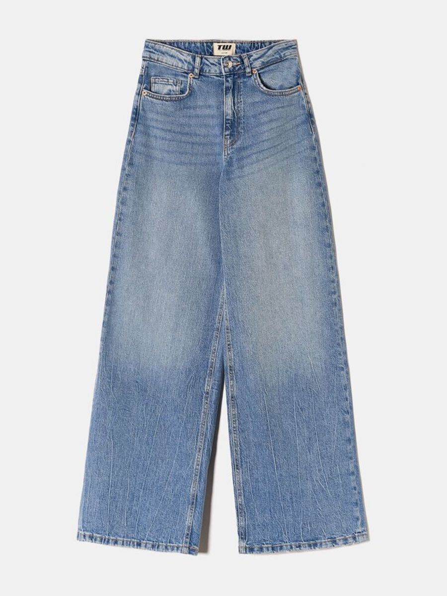 Pantaloni in cotone denim blu regular fit_0