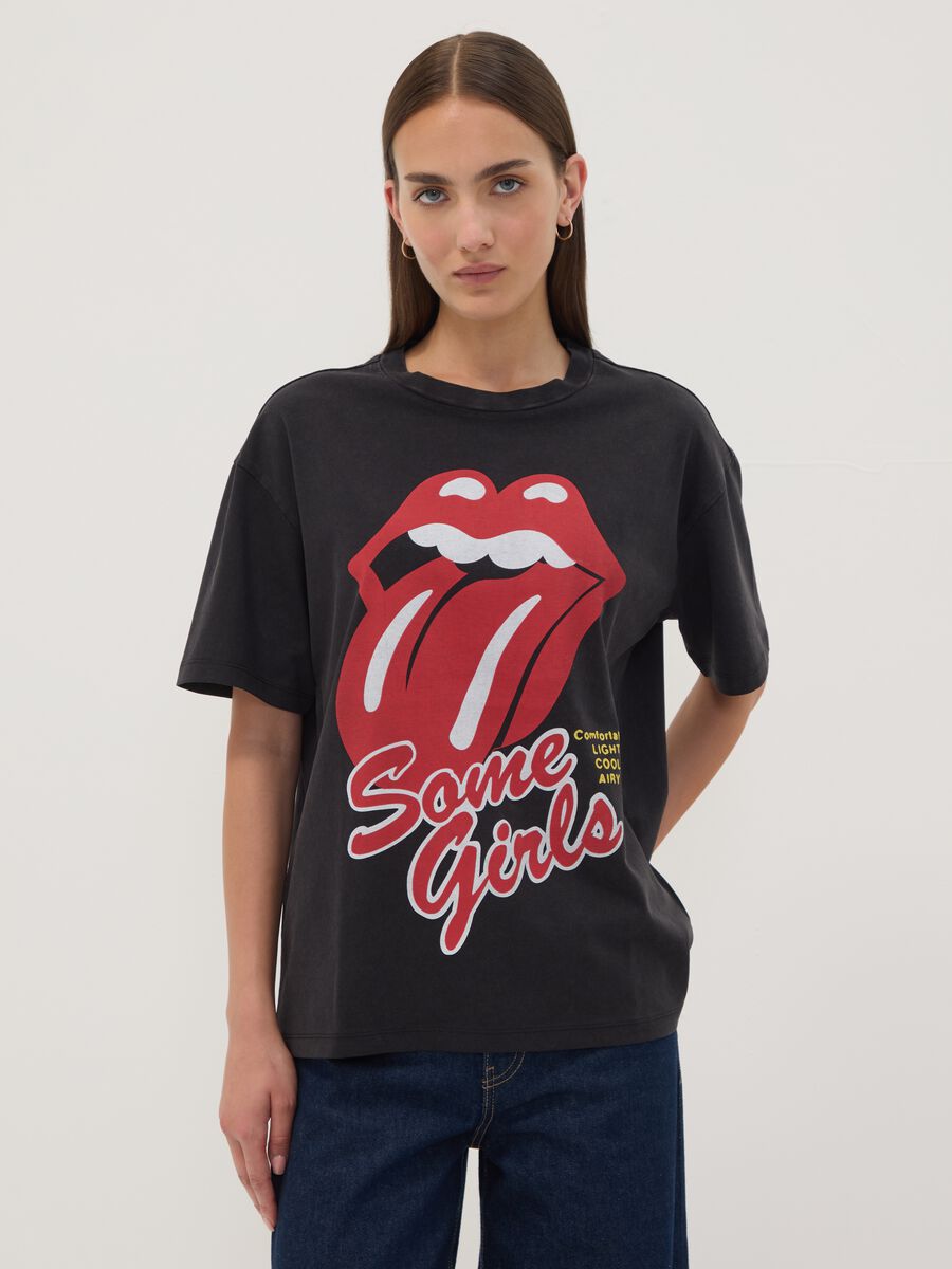 Black pure cotton T-shirt with The Rolling Stones print_1