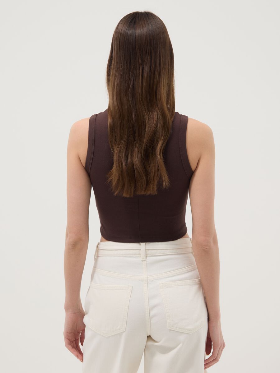 Brown cotton-stretch cropped tank top_3