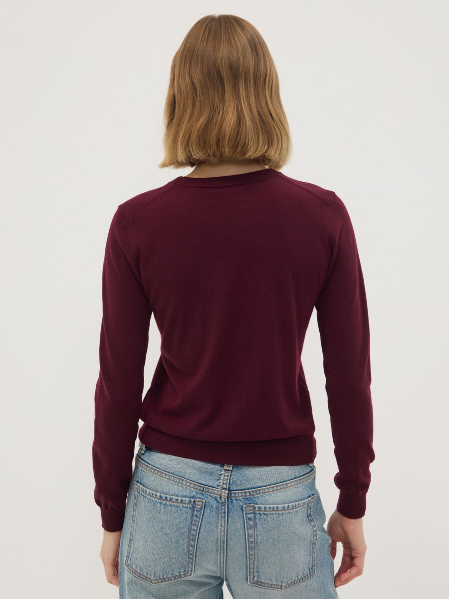 Burgundy crew-neck wool-blend jumper, regular fit_3