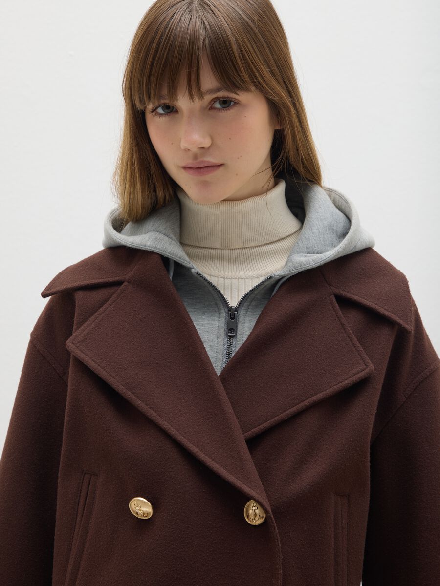 Brown hooded coat with oversized fit_3