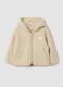 Beige hooded zip-up oversized jacket with teddy texture_0