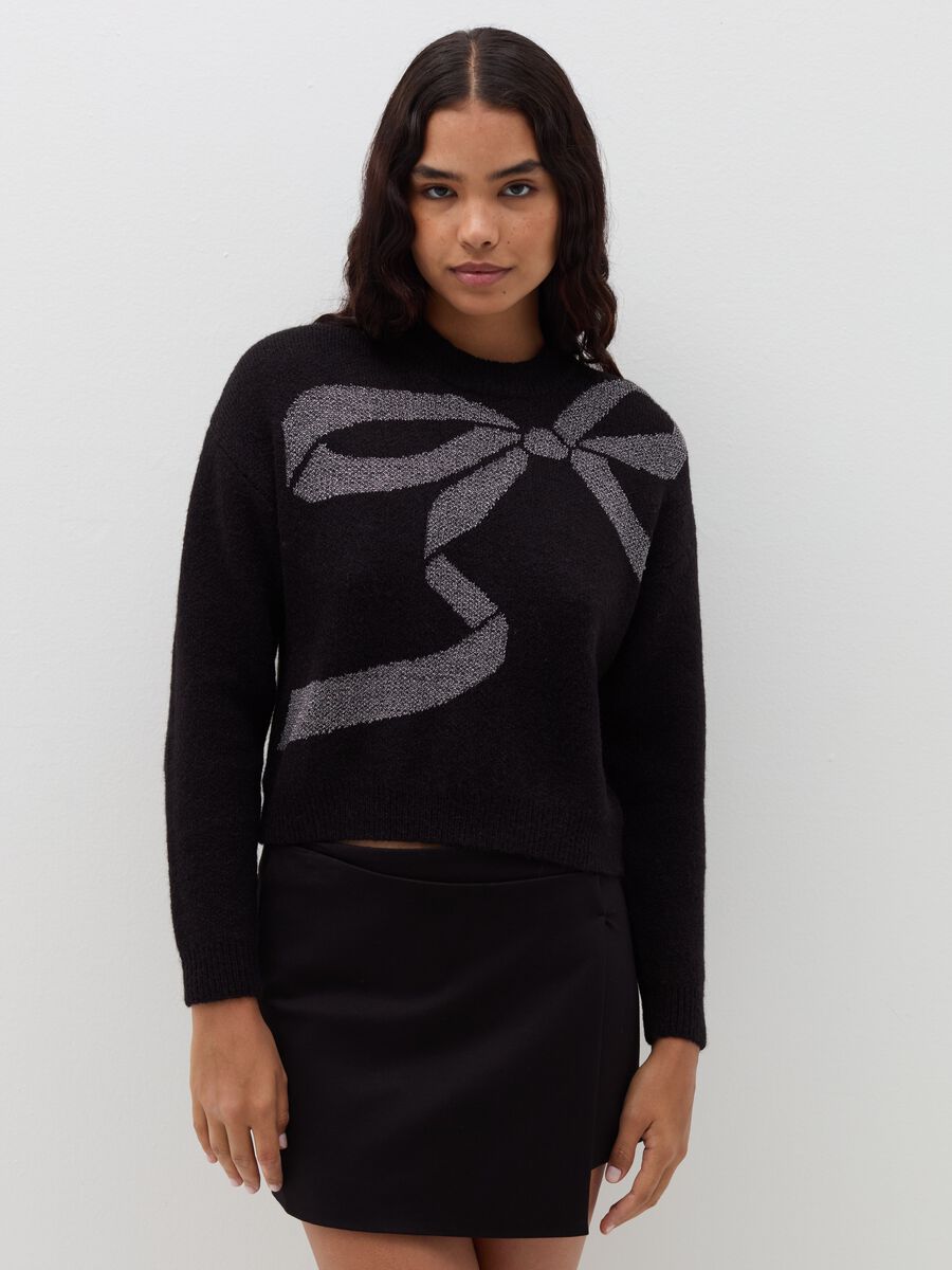 Pullover with jacquard bow in lurex_0