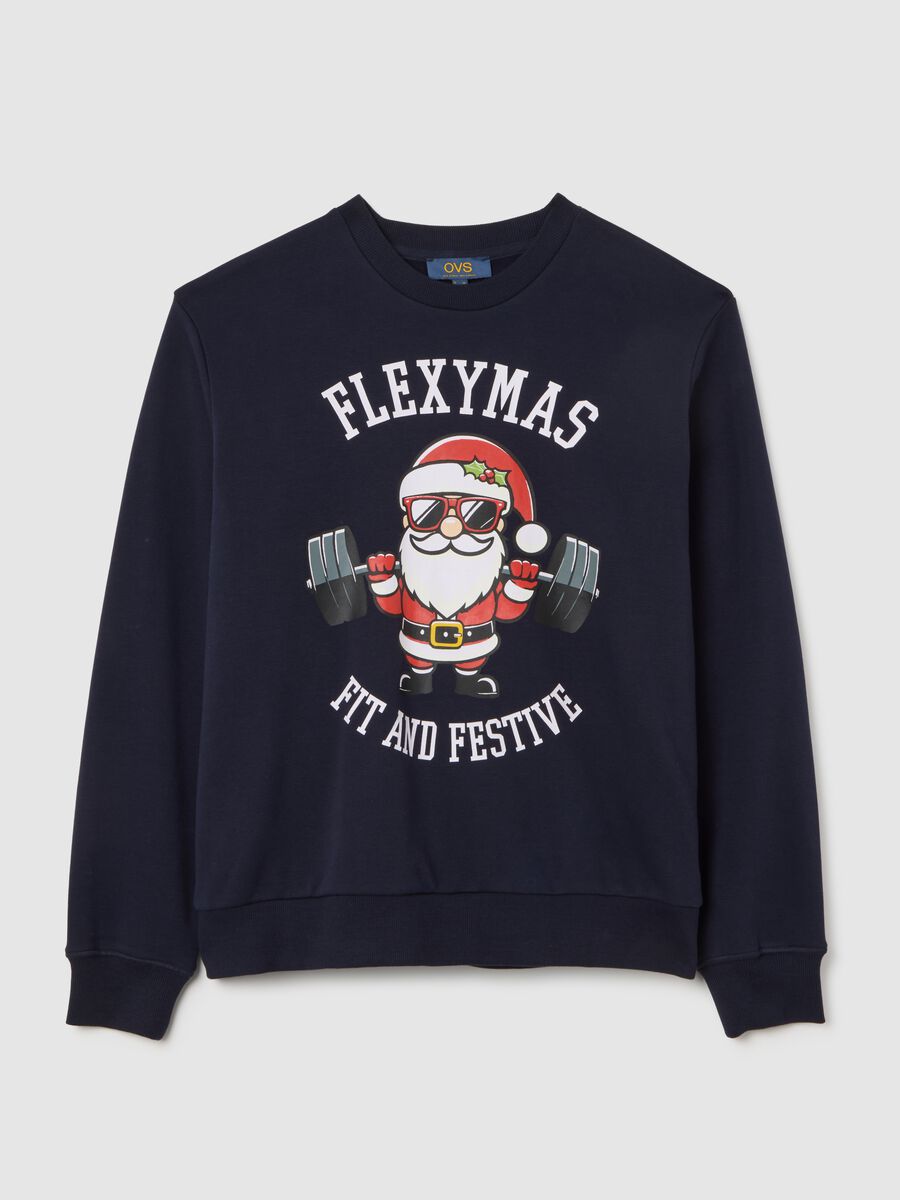 Regular fit blue cotton blend sweatshirt with crew neck_4