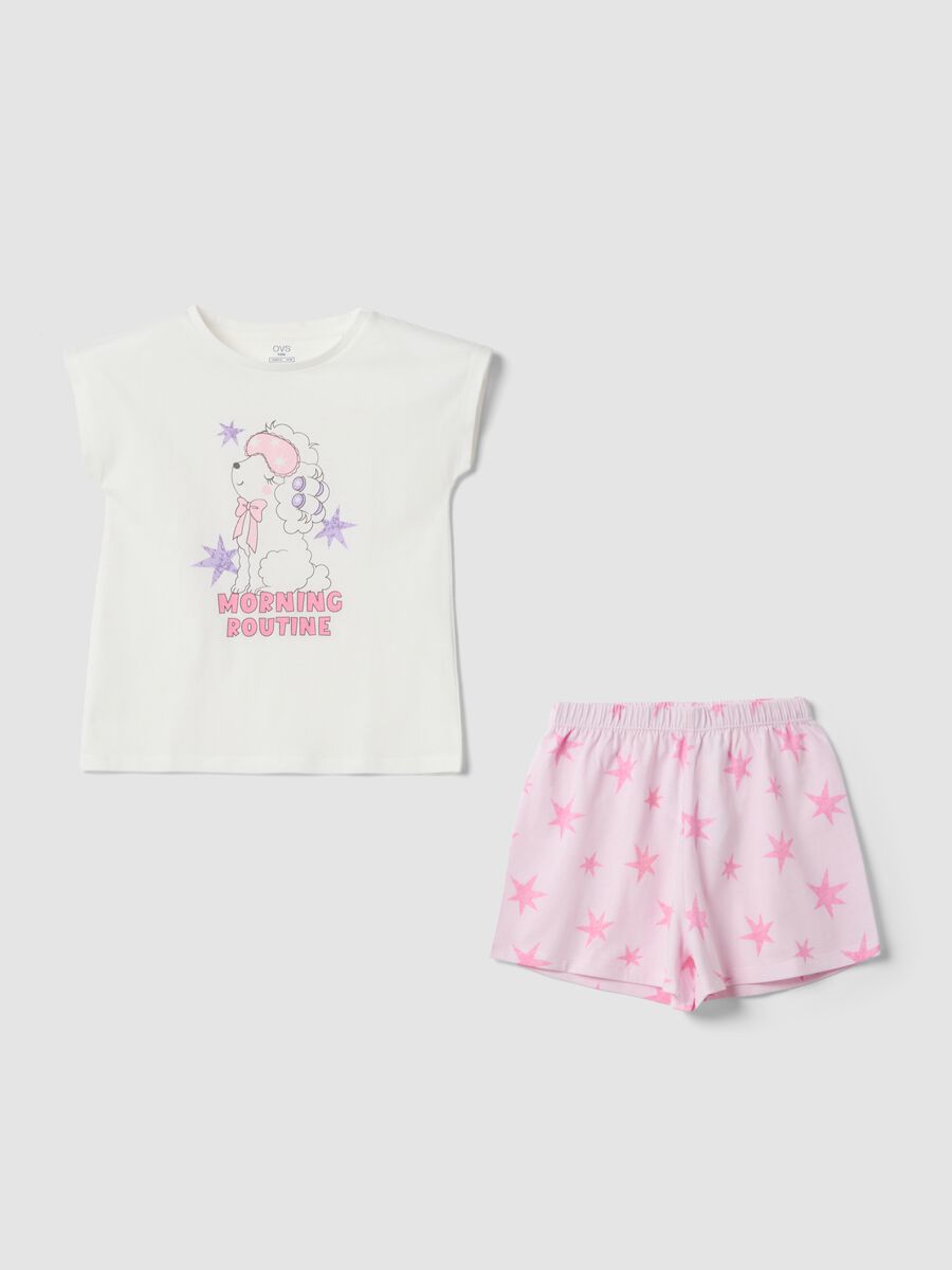 Multicolour short pyjamas in pure organic cotton for girls with prints_0