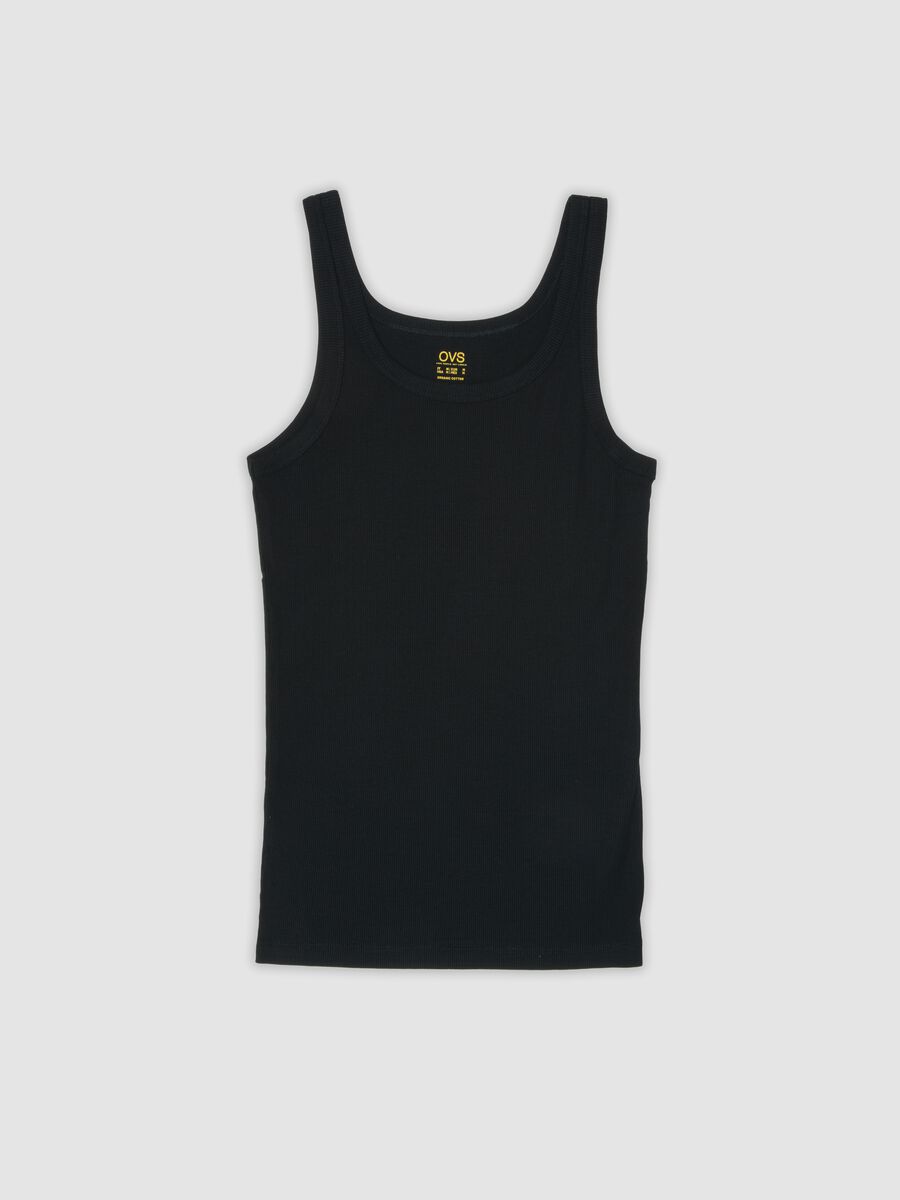 Black pure organic cotton ribbed vest_4