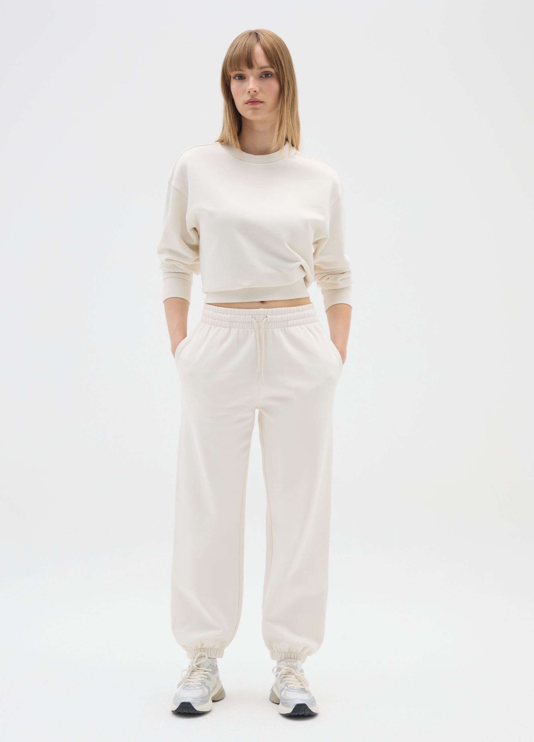 White cotton blend sweatshirt regular fit