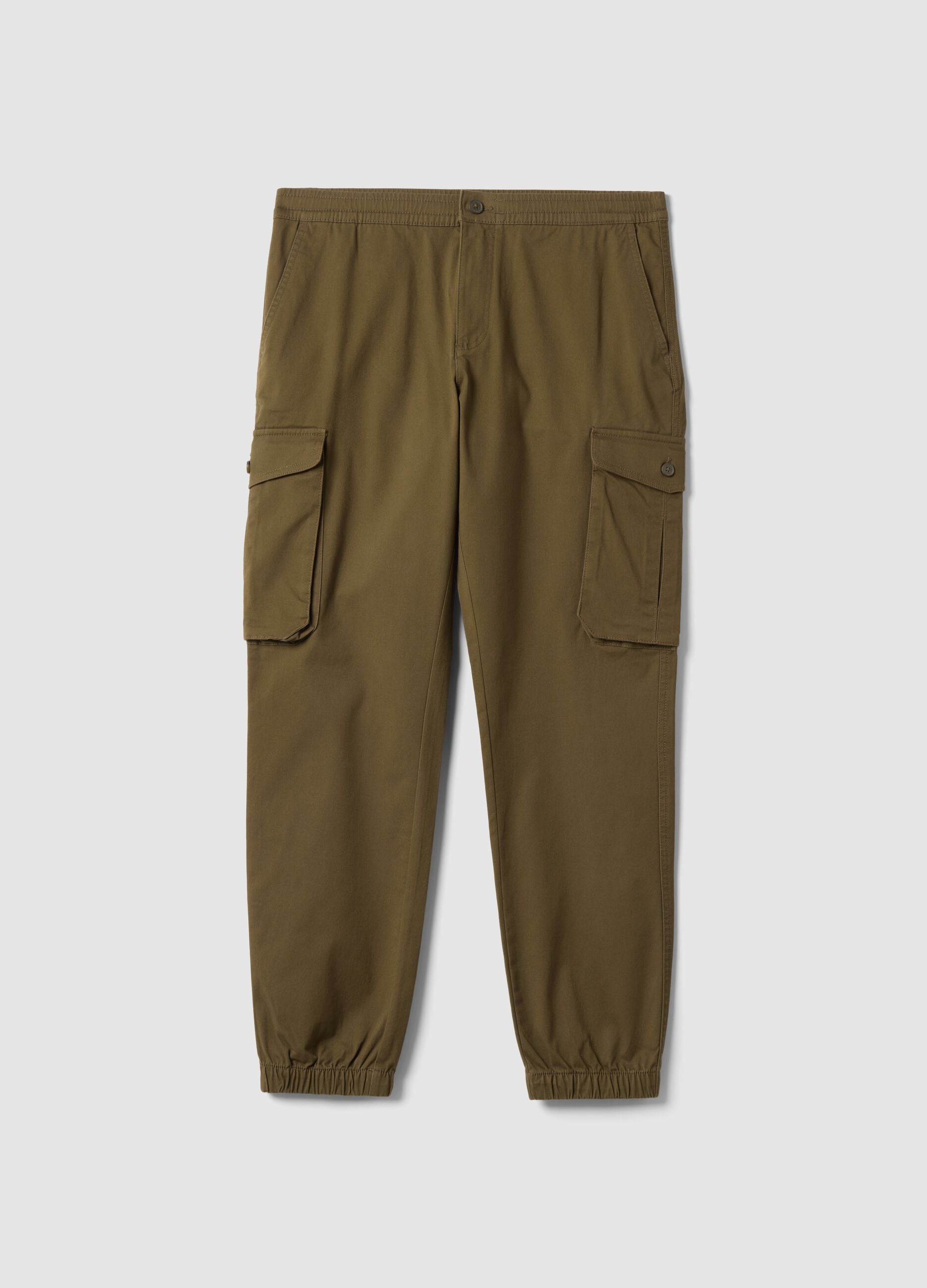 Green regular-fit stretch cotton cargo trousers