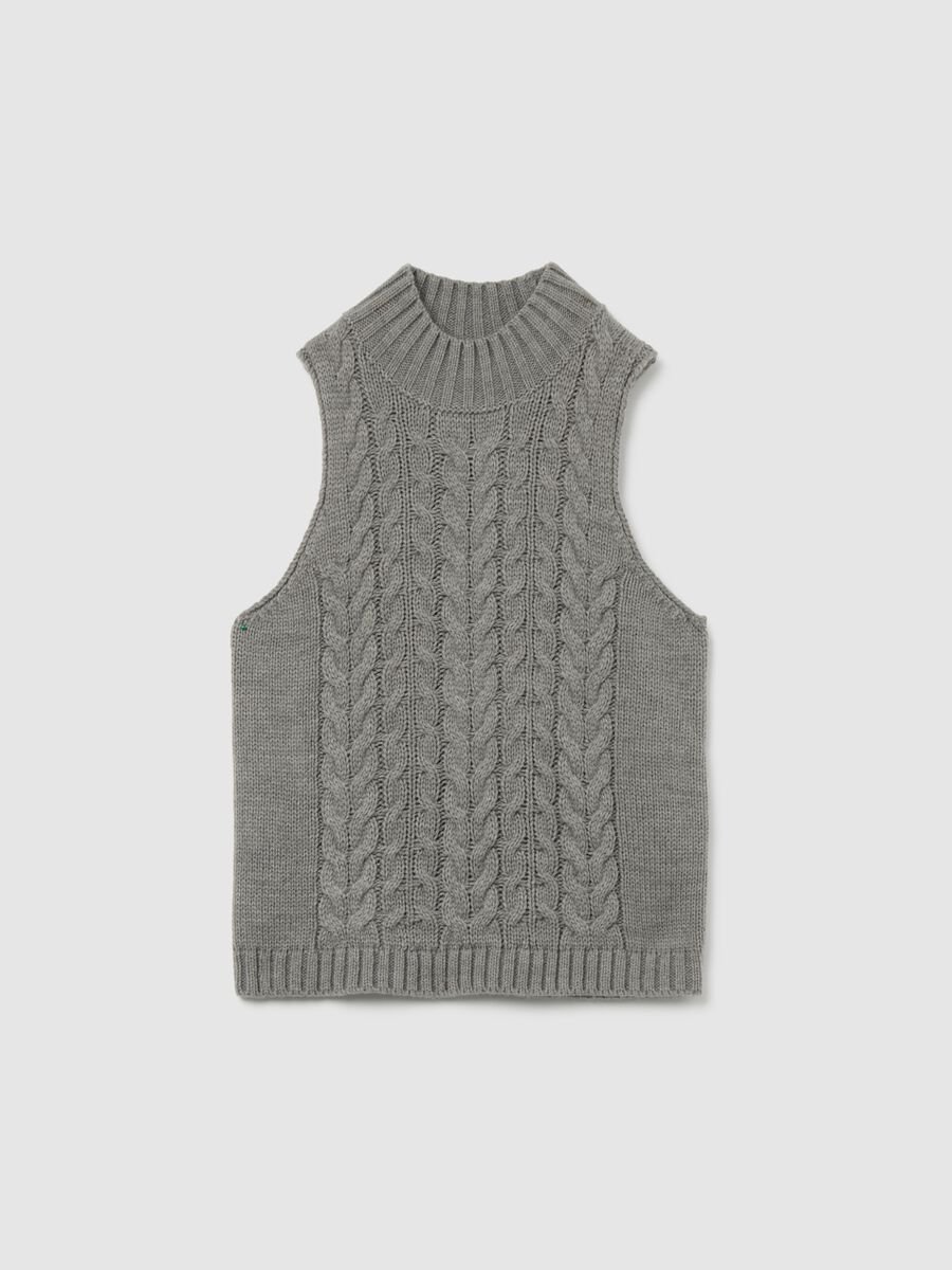 Regular fit grey high collar knitted vest_4