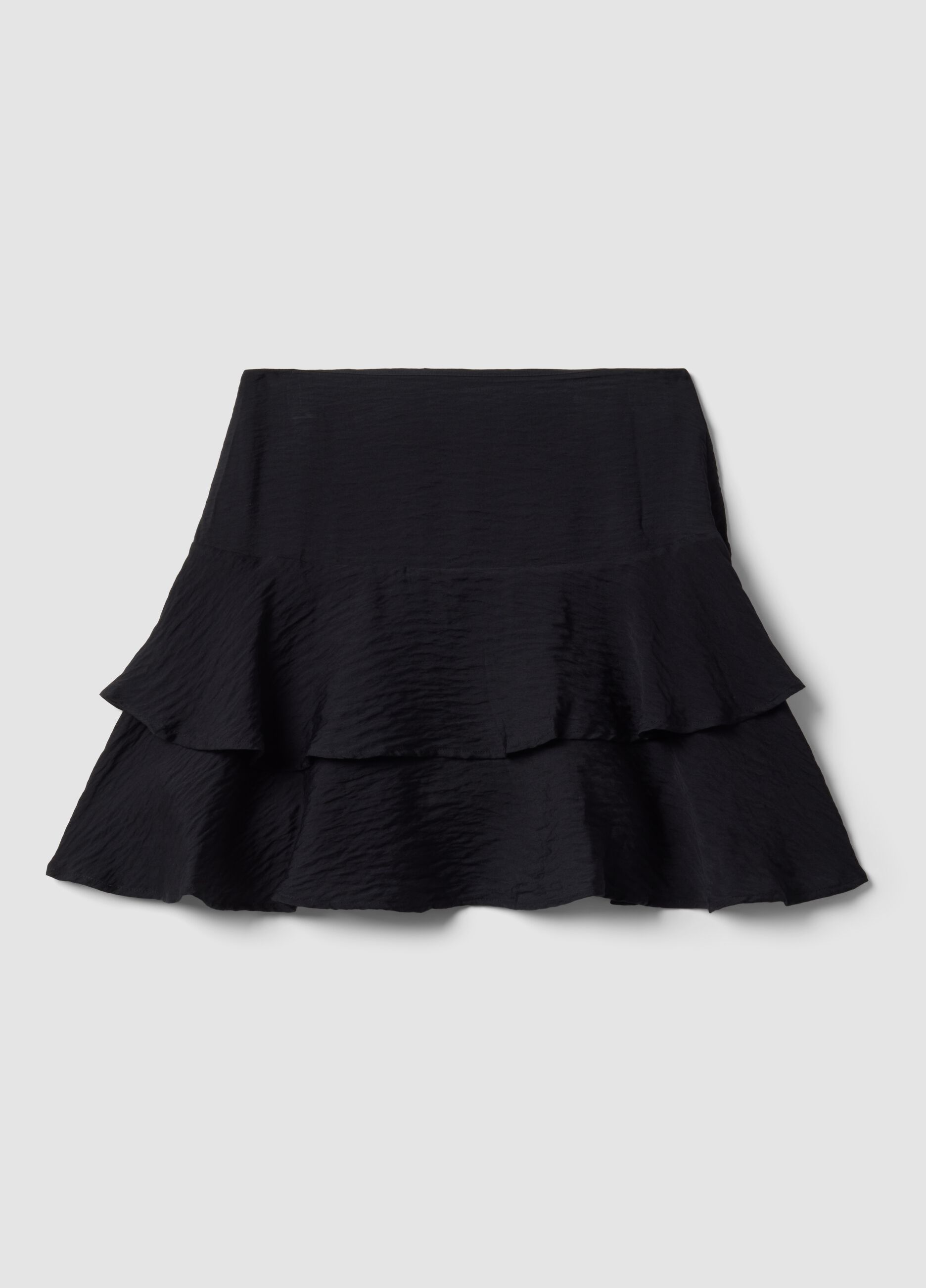 Black viscose-blend tiered skirt