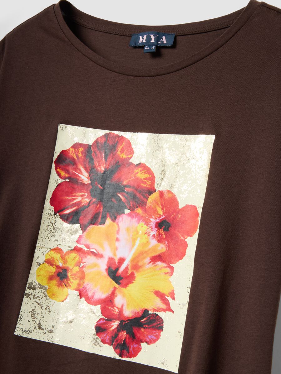 Brown pure cotton T-shirt with print, regular fit_1