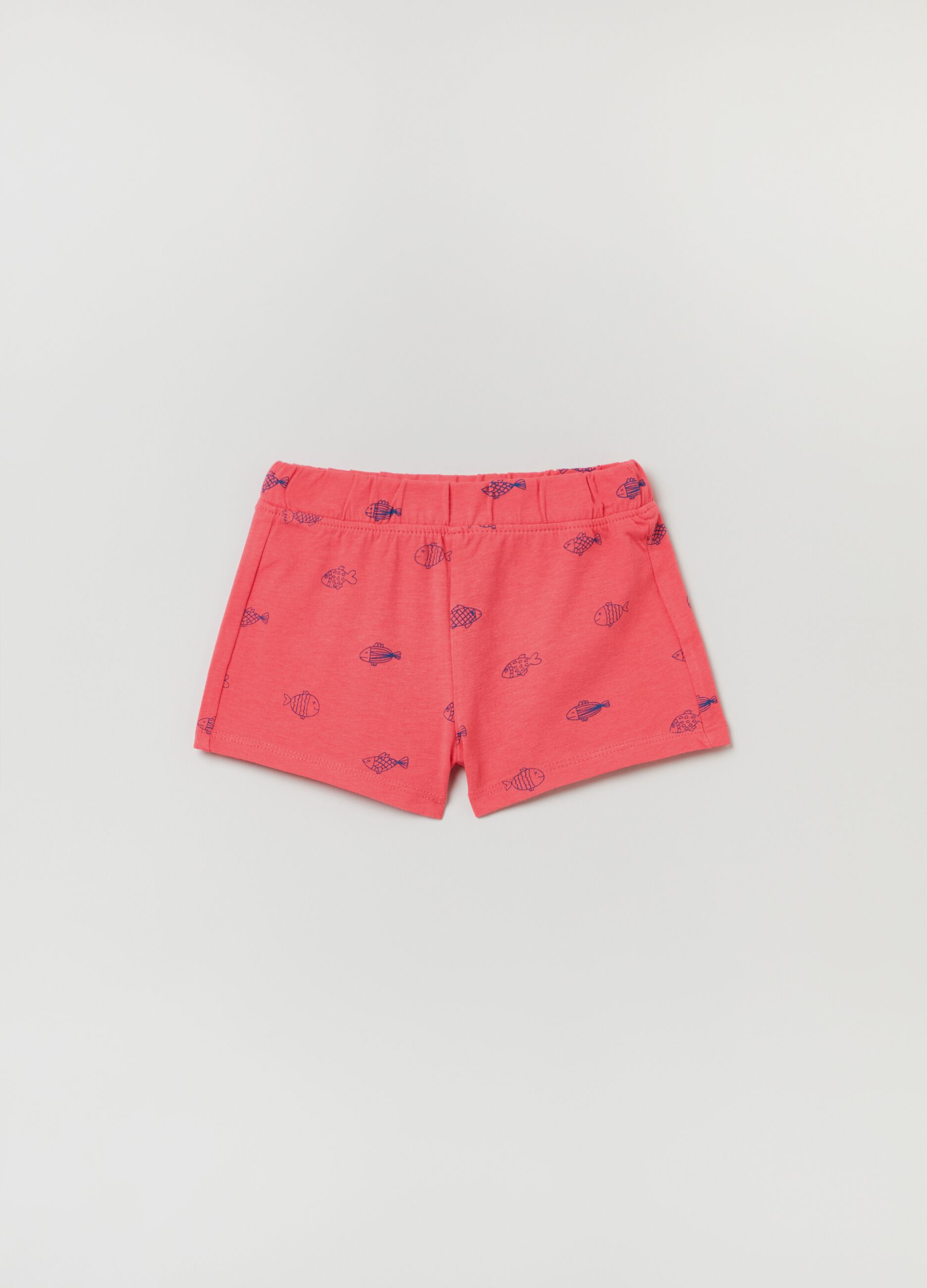 Stretch shorts with fish pattern