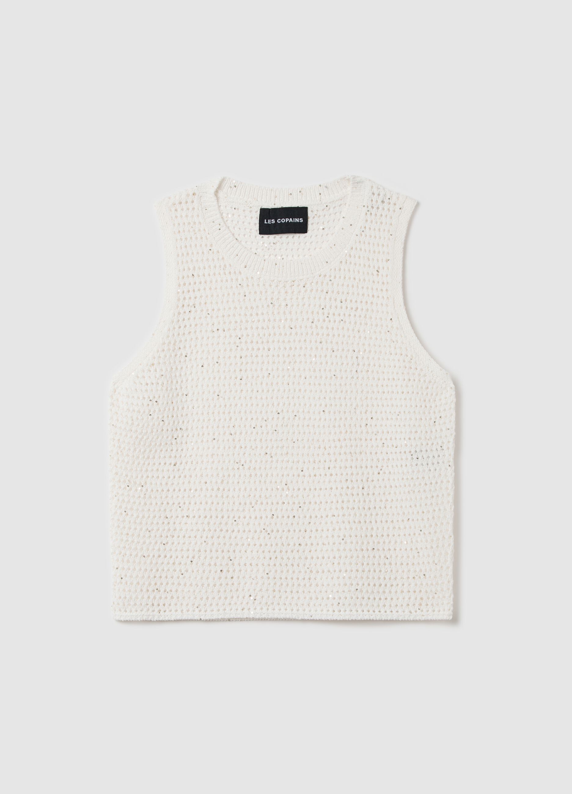 White crochet tank top with popcorn stitch
