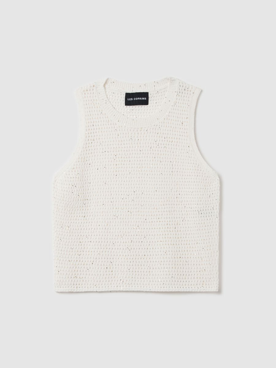 White crochet tank top with popcorn stitch_4