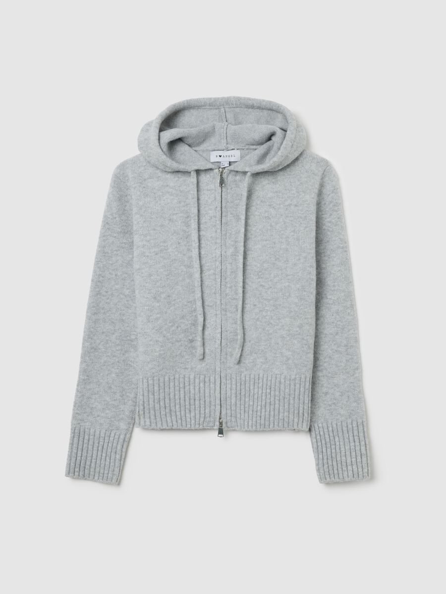 Cardigan con cappuccio grigio regular fit con zip_0