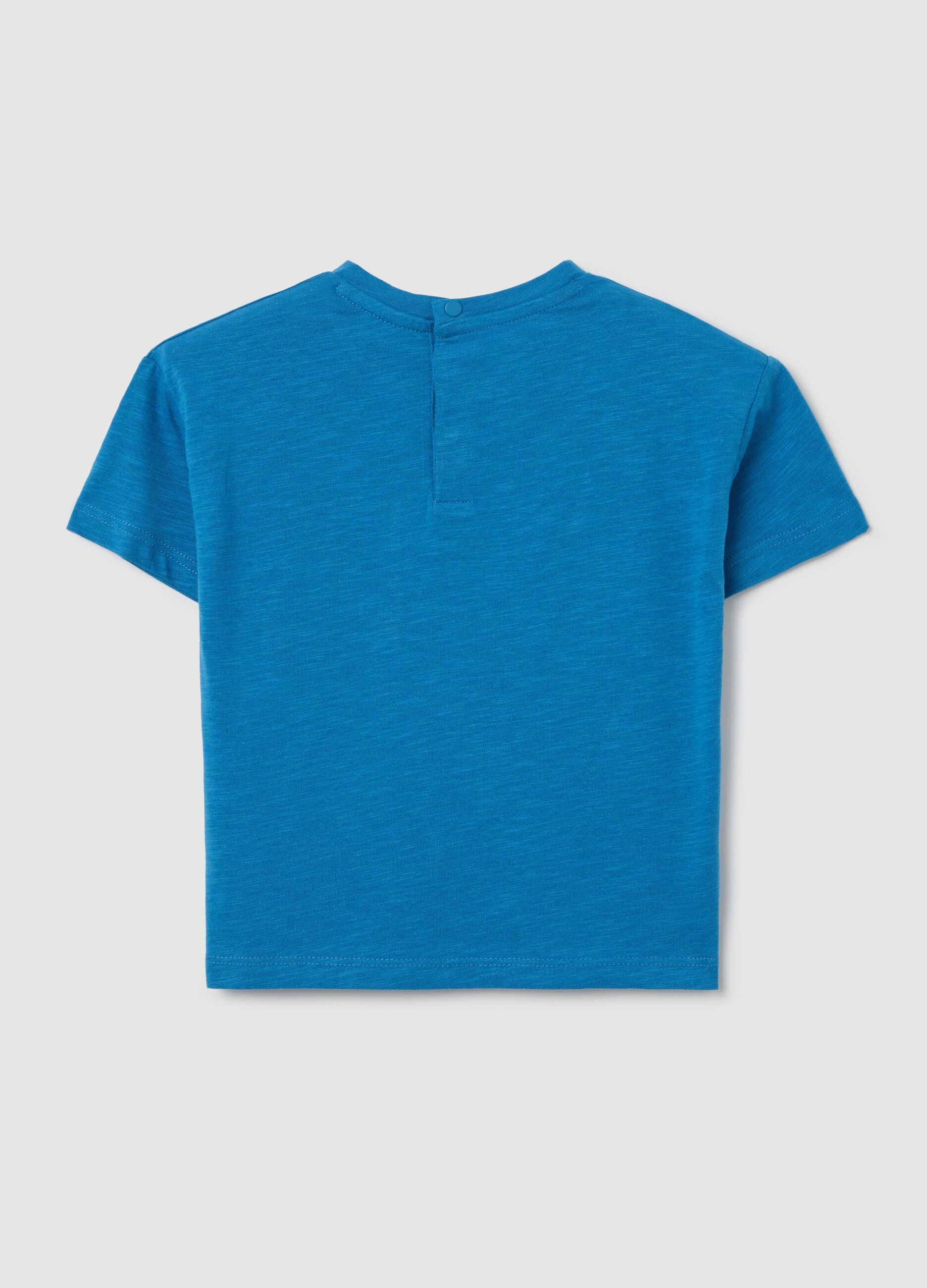 T-shirt blu in cotone bio con tasca
