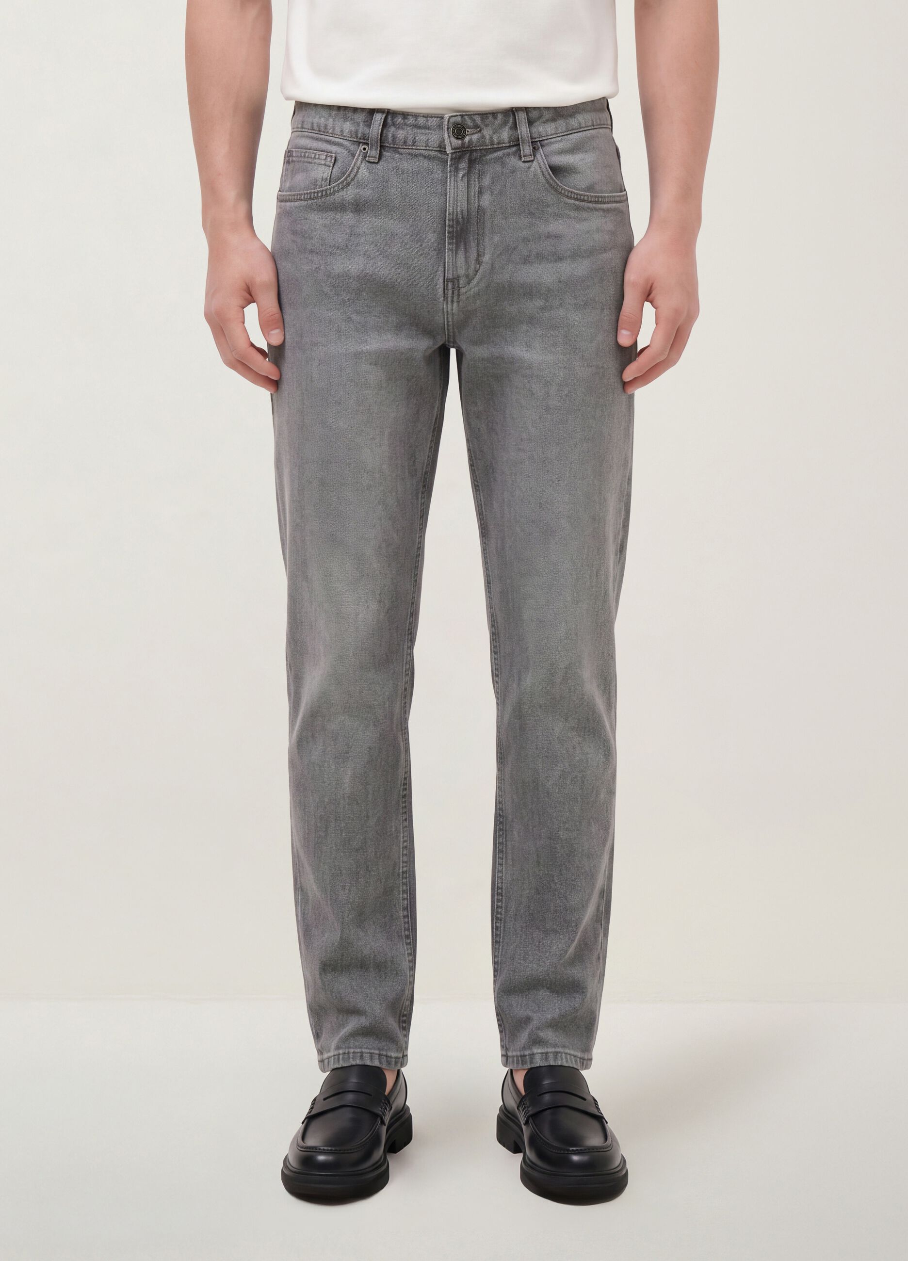 Grey slim-fit jeans in cotton and viscose blend