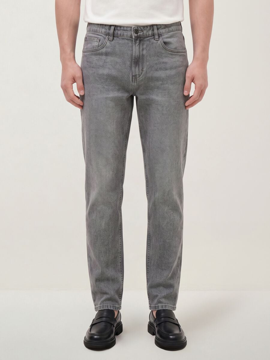 Grey slim-fit jeans in cotton and viscose blend_1