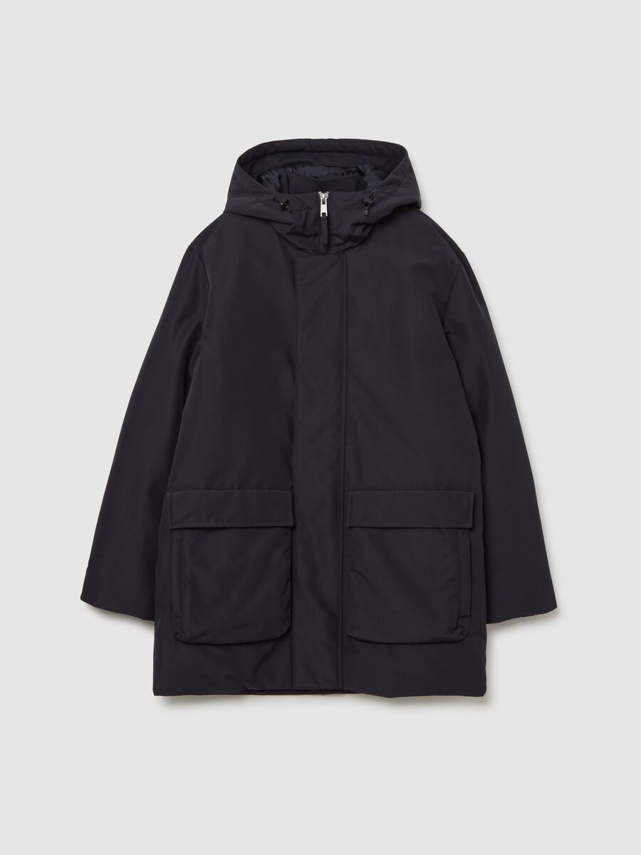 Giacca imbottita nera regular fit con zip e cappuccio_0