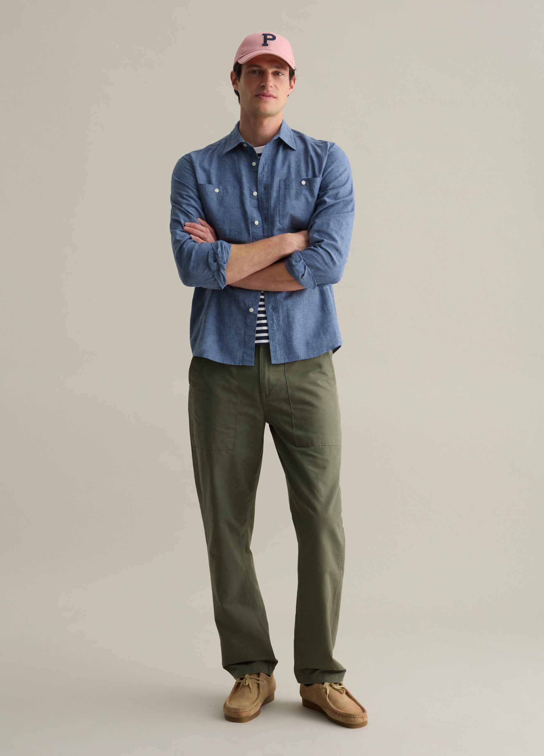 Pantalone chino in cotone e lino