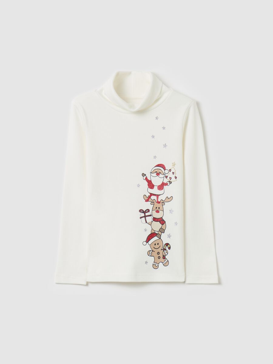 T-shirt with high neck with glitter print_0