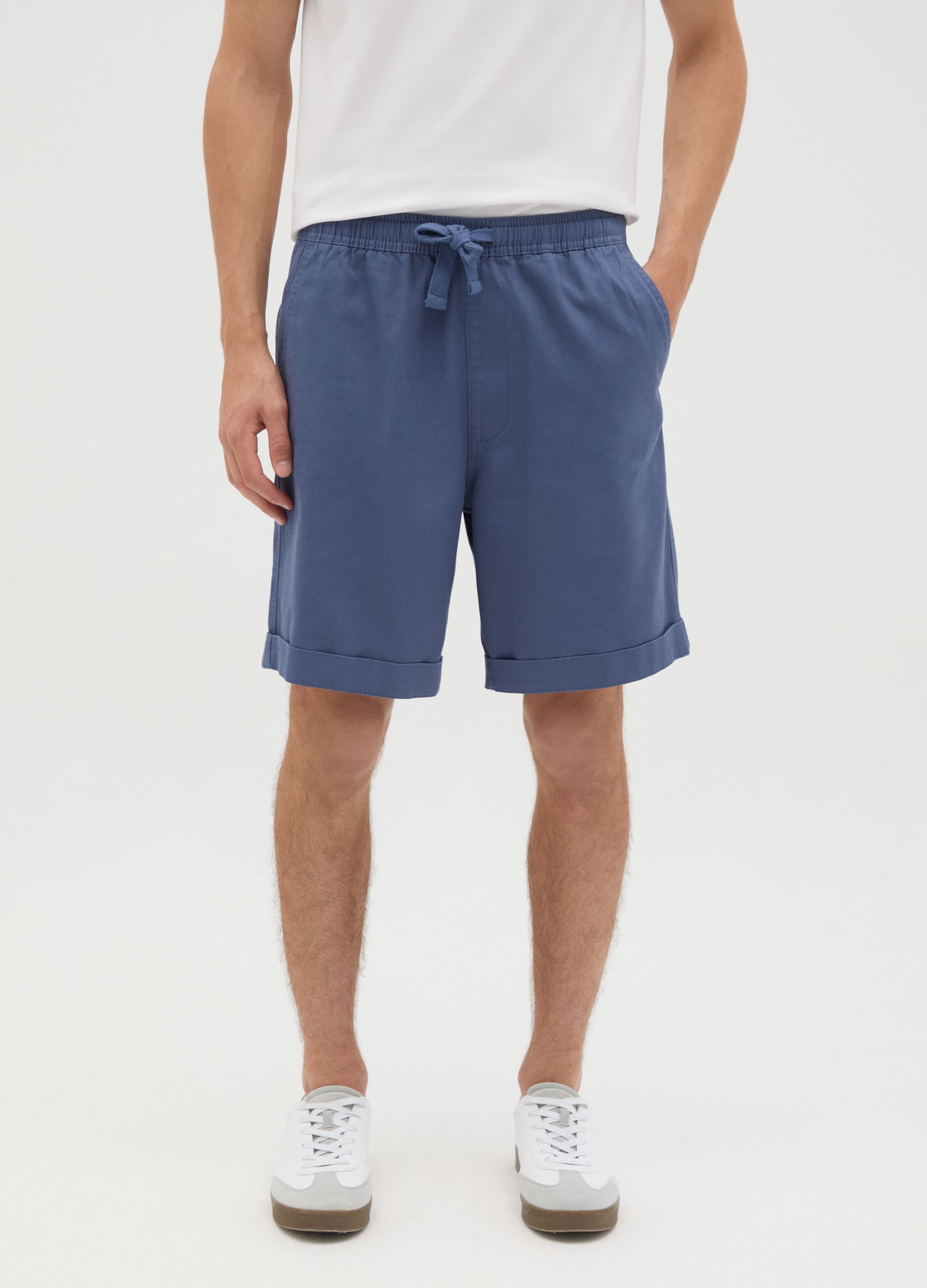 Men's blue pure cotton bermuda shorts, regular fit