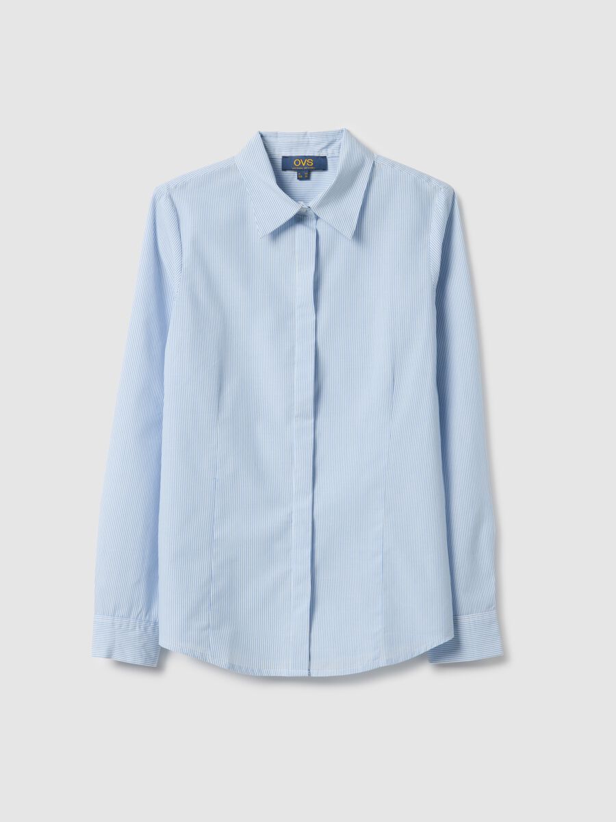 Multicolour striped cotton blend slim-fit shirt with classic collar_4