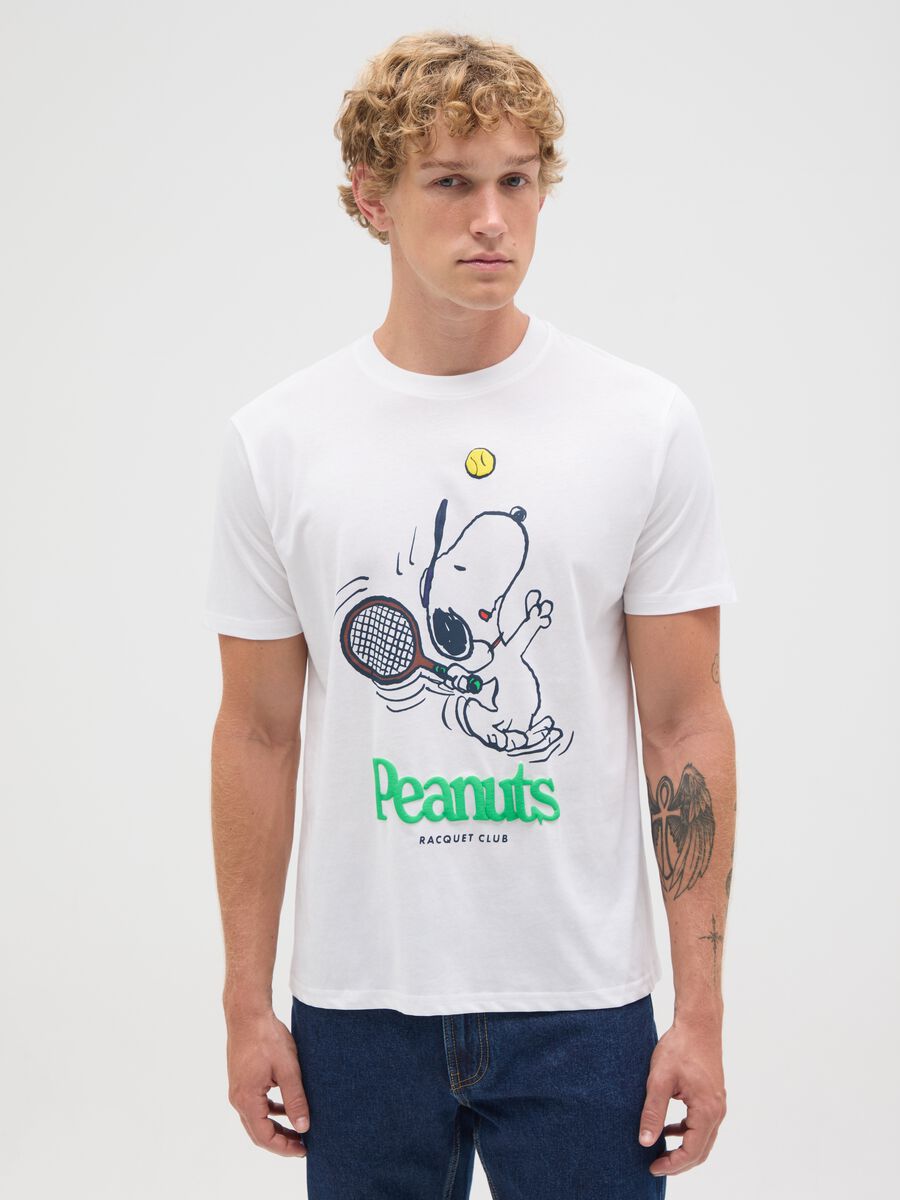 Men's regular fit white cotton T-shirt with Snoopy print_0
