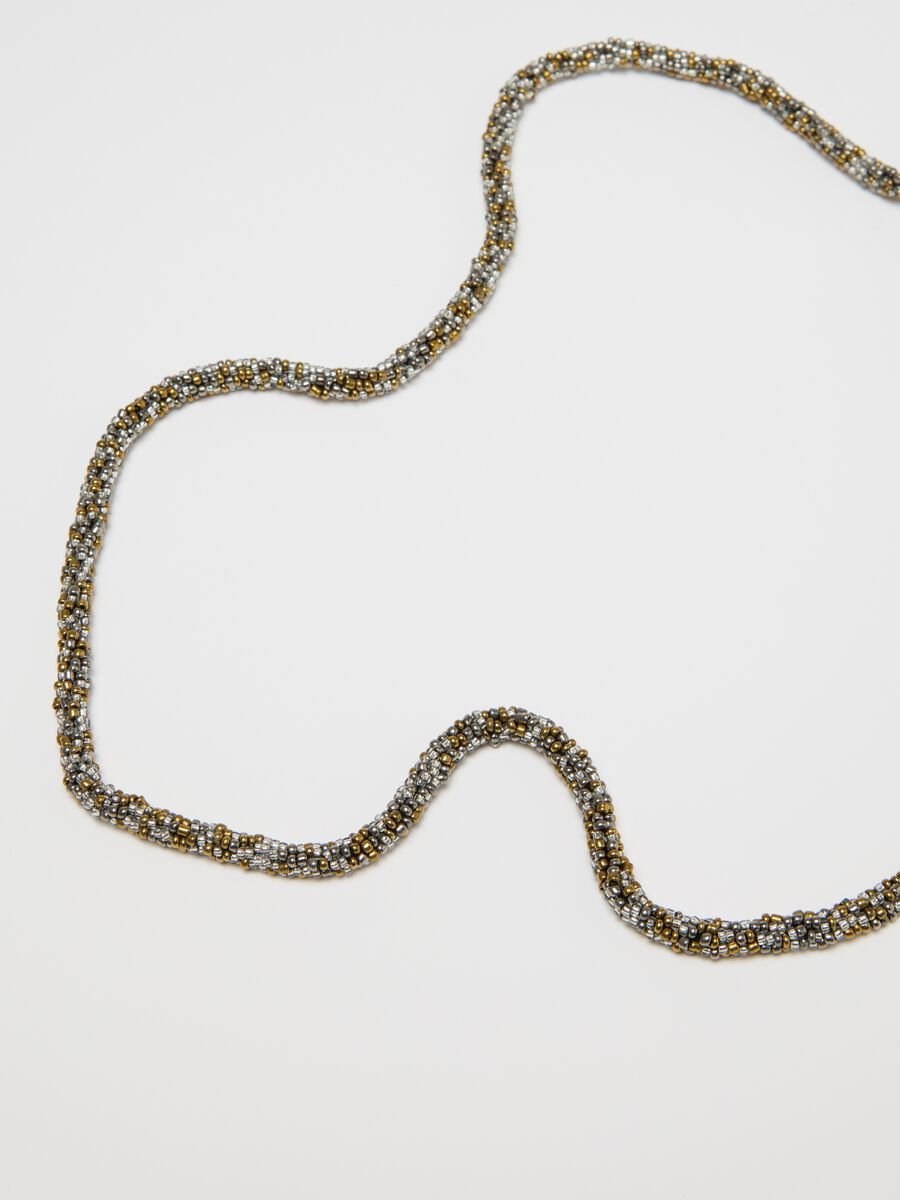 Long grey and gold necklace with beads and tassels_1