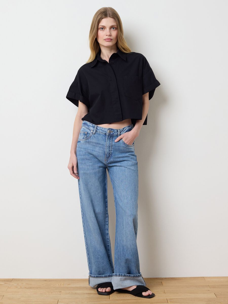 Black short-sleeved shirt in cotton_0